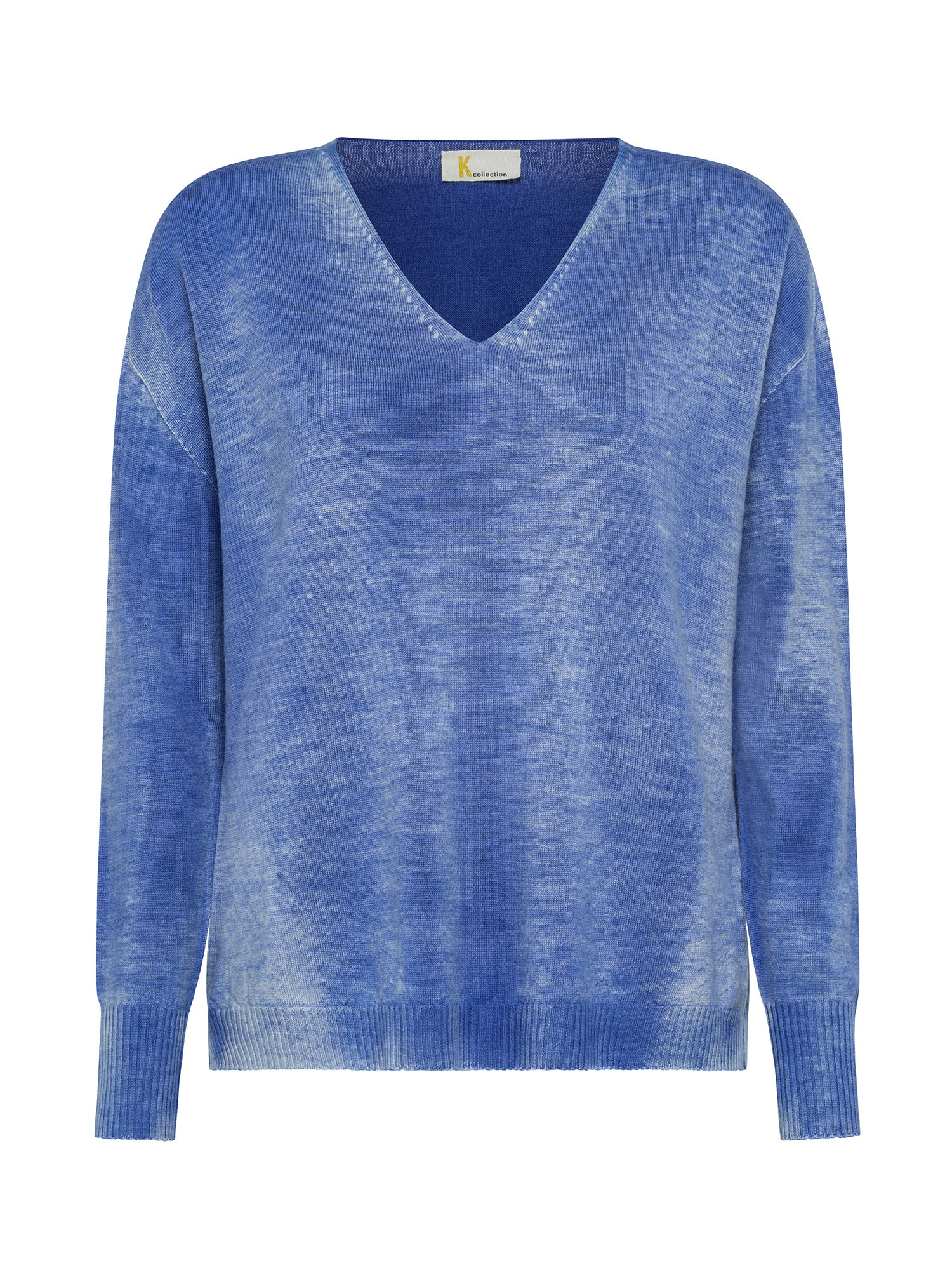 K Collection - V-neck sweater in extrafine wool, Blue, large image number 0