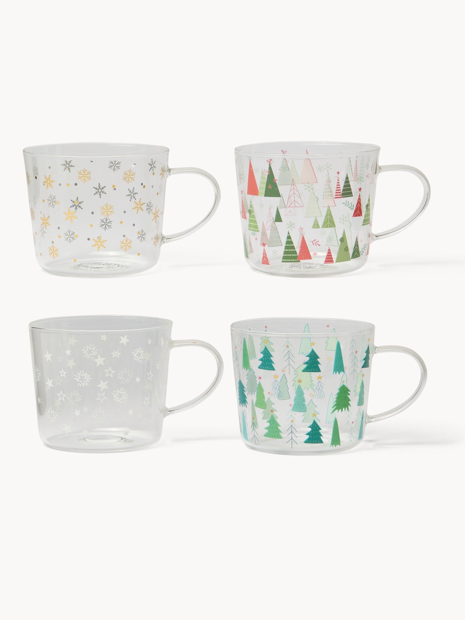 Tazze colazione in vetro borosilicato dettagli natalizi, Trasparente, large image number 0