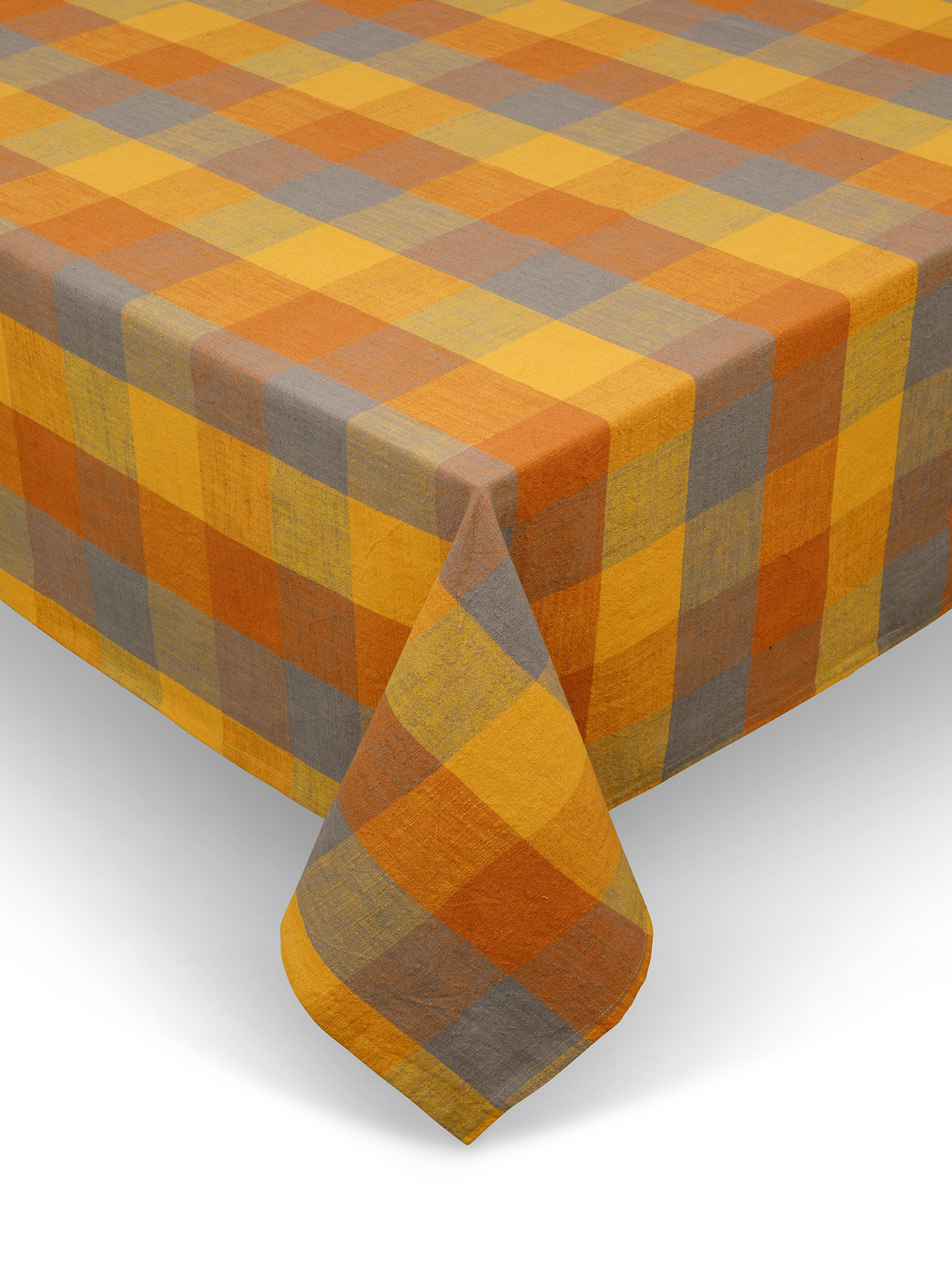 Slub cotton tablecloth with check pattern, Orange, large image number 0