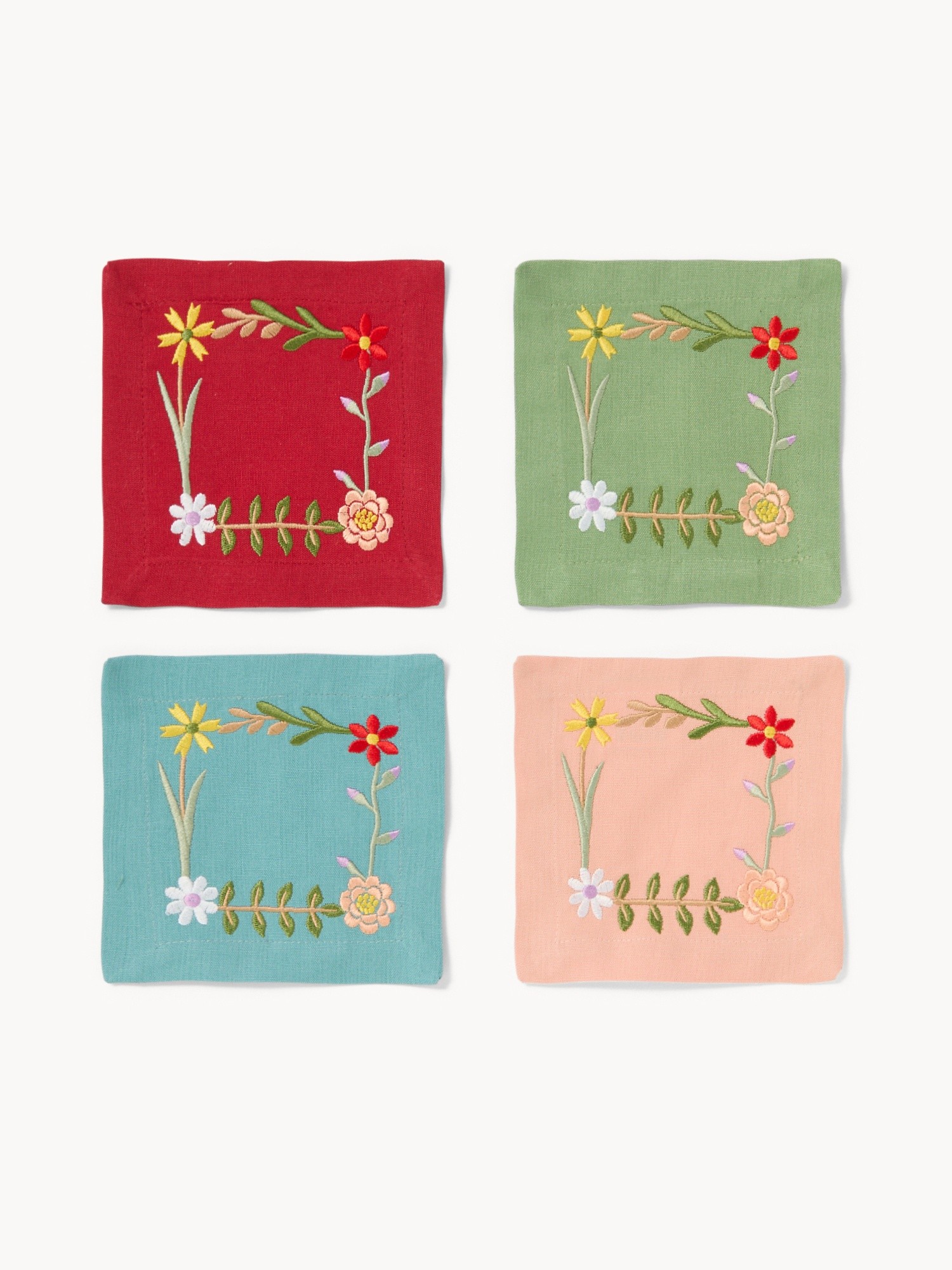 Set of 4 pure cotton coasters with embroidery - Discounted Price, Multicolor, large image number 0
