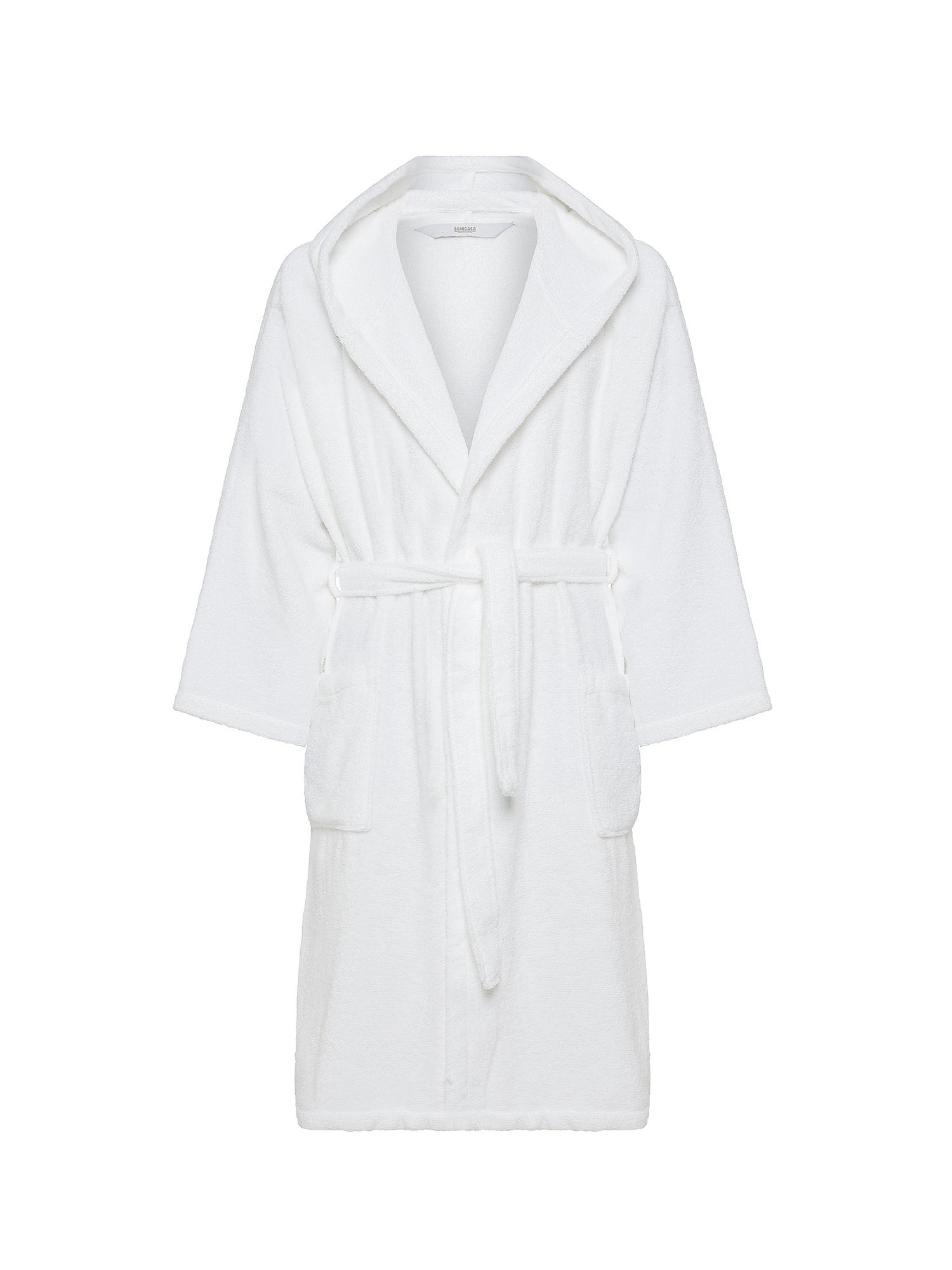 Bathrobe with hood in solid color pure cotton terry, White, large image number 0