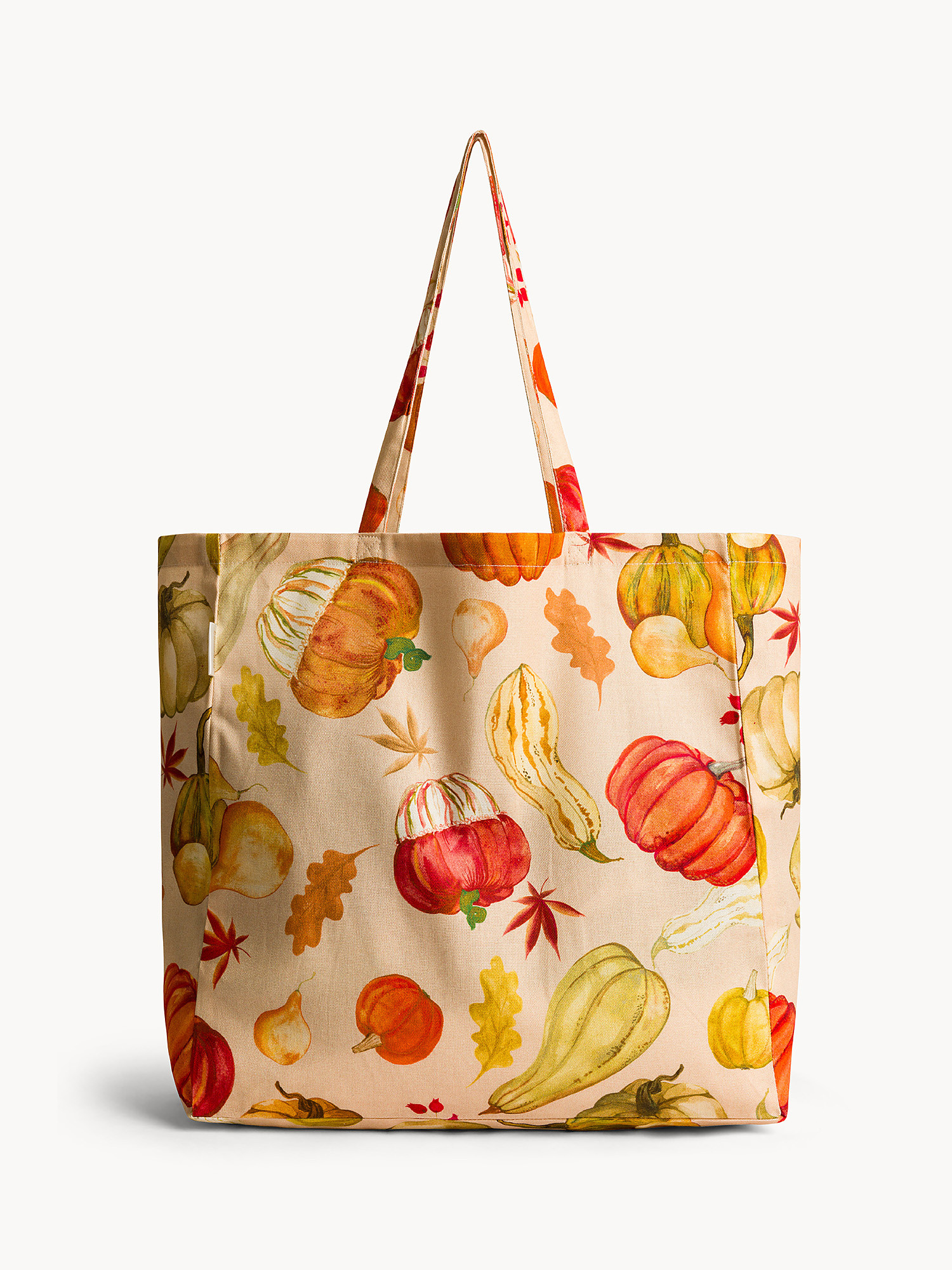 Shopper in panama di puro cotone stampa zucche, Beige, large image number 0
