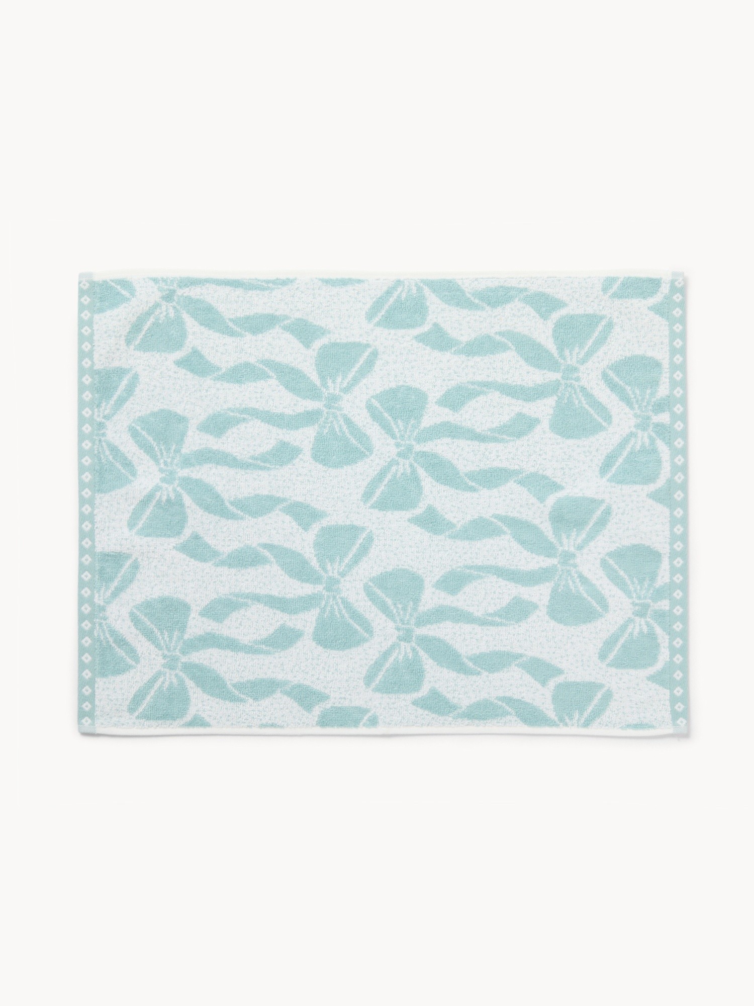 Asciugamano  bicolor in spugna di cotone  con fantasia fiocchi - Prezzo di lancio, Verde acqua, large image number 1