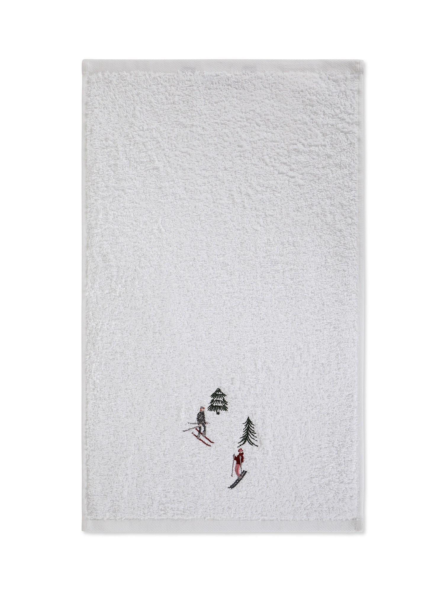 Set 2 asciugamani ricamo sciatori, Bianco, large image number 2
