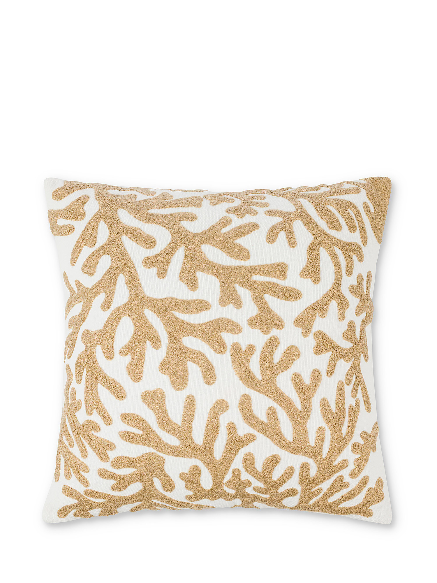 Cotton cushion with coral embroidery 45x45cm, Beige, large image number 0