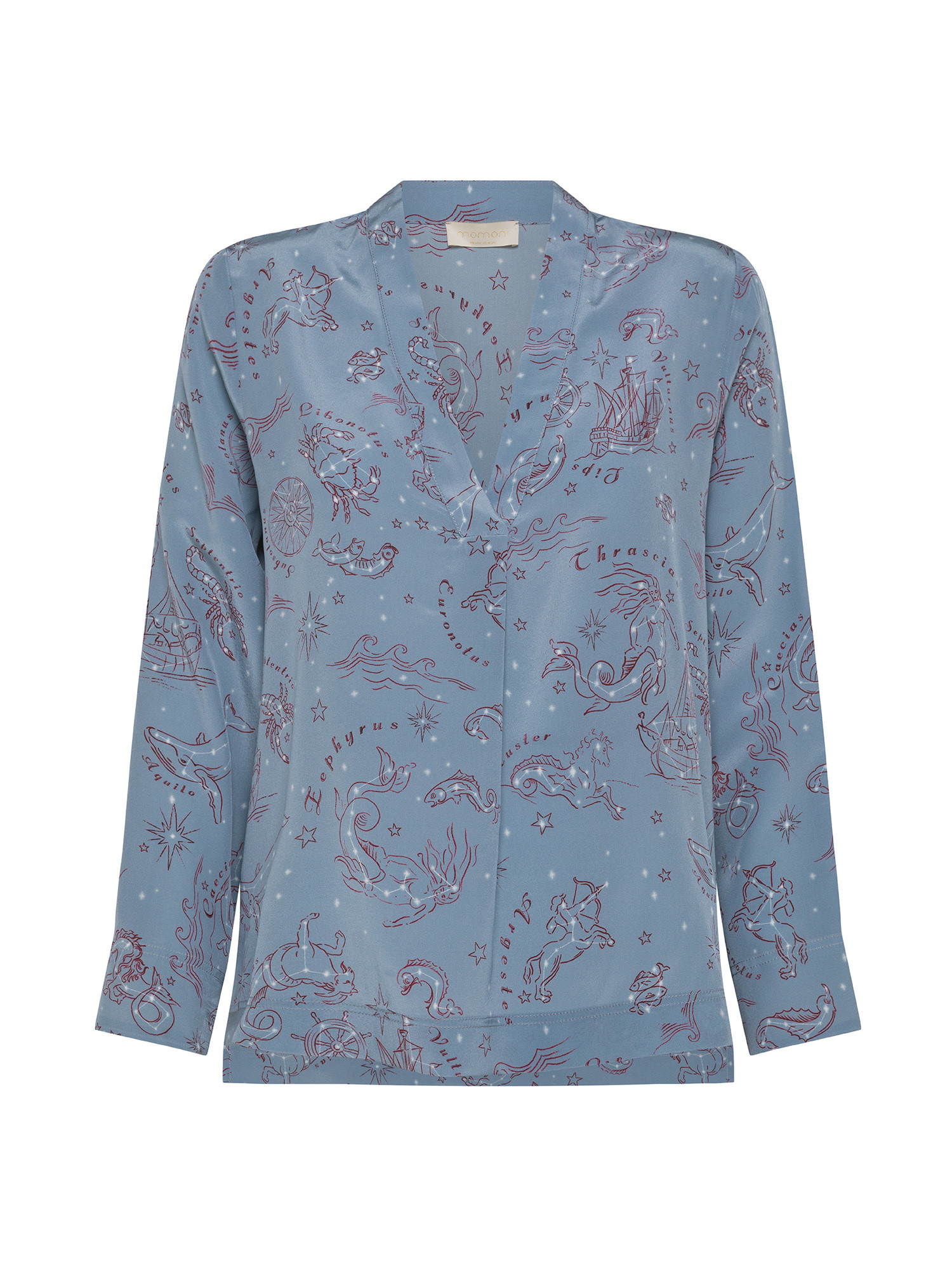 Momonì - Ambroise blouse in printed silk cràªpe de chine, Blue Dark, large image number 0