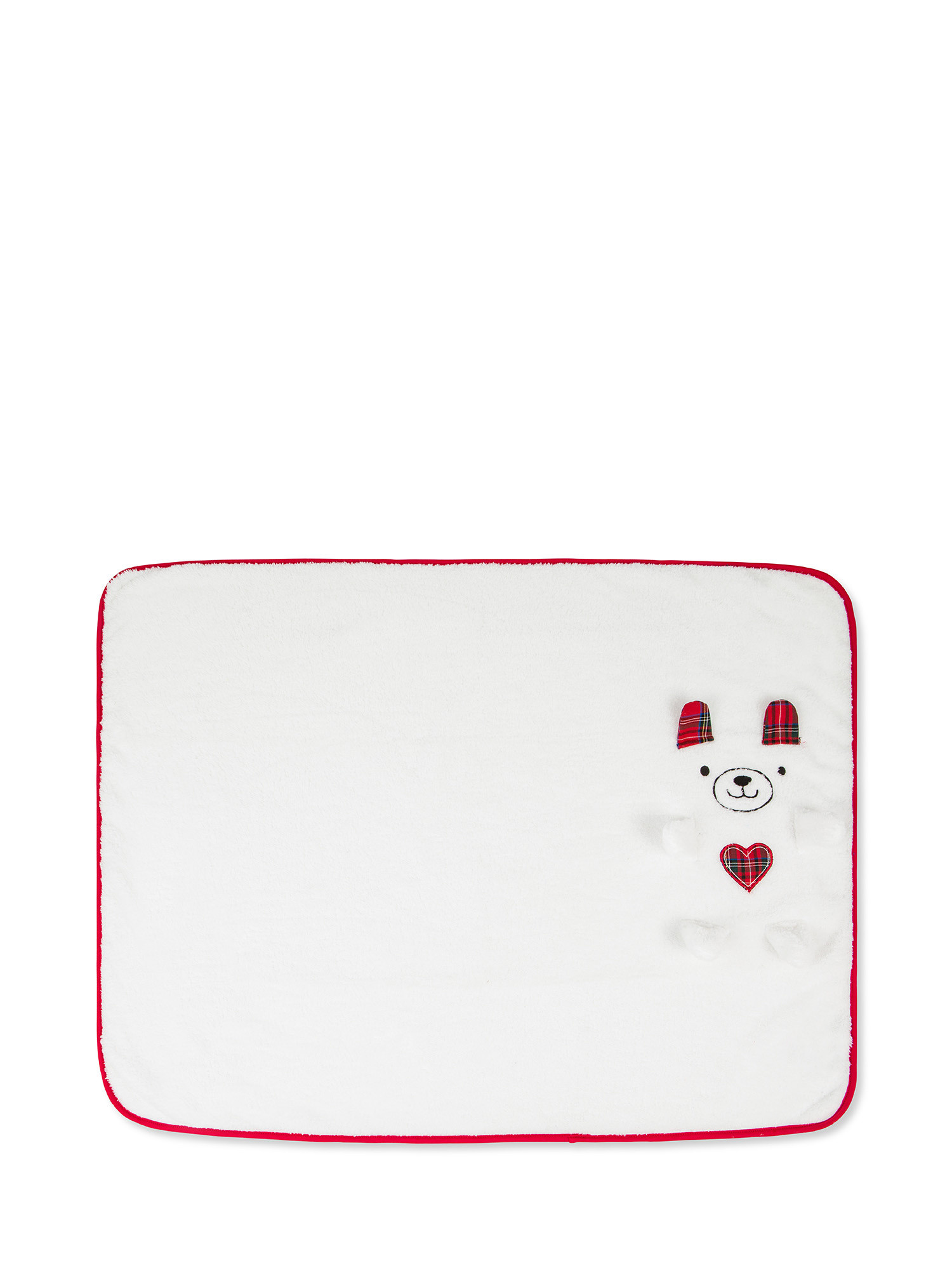 Bear motif fleece blanket, White, large image number 1
