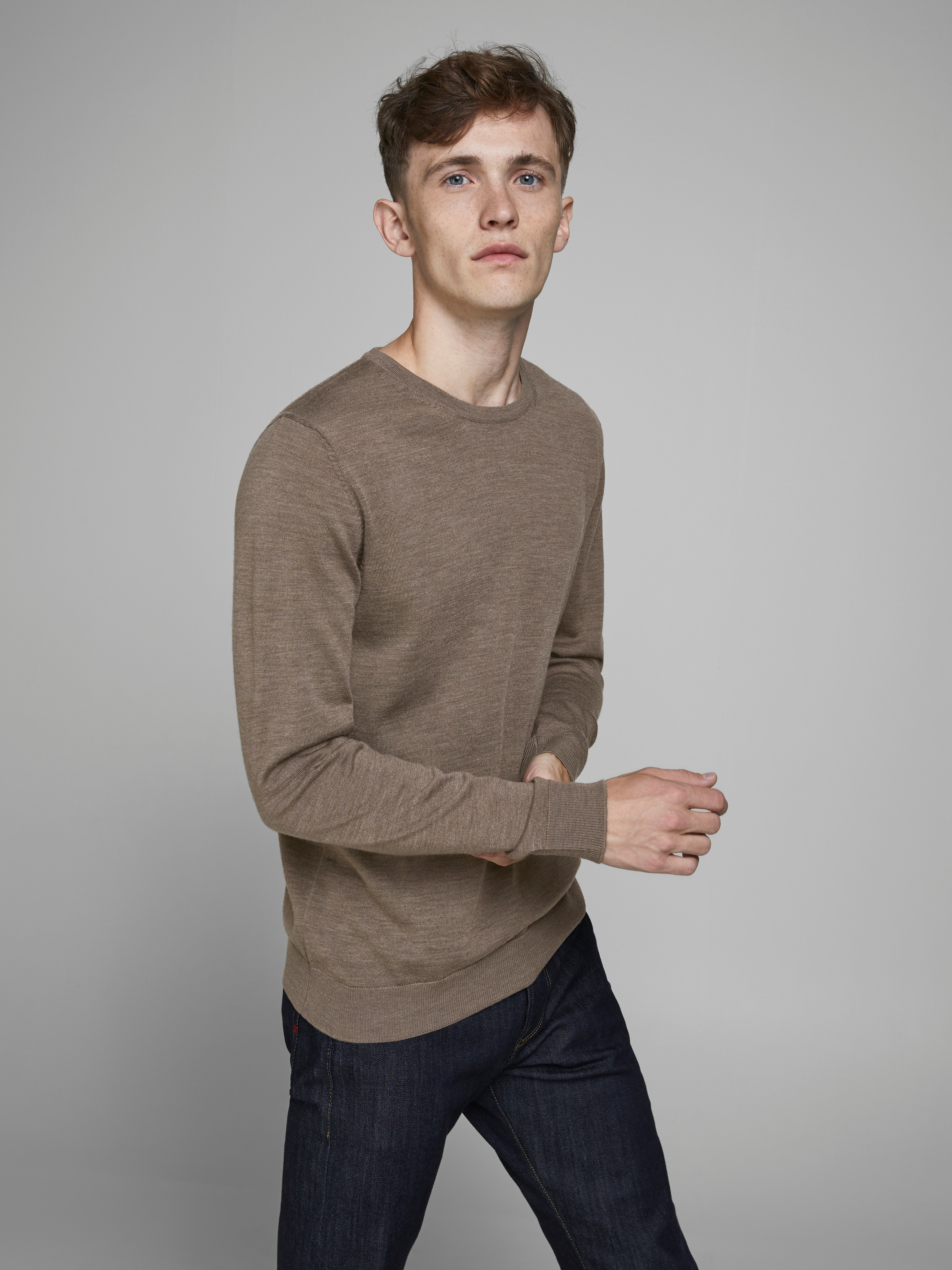 Men's knitted merino wool pullover, Beige, large image number 3