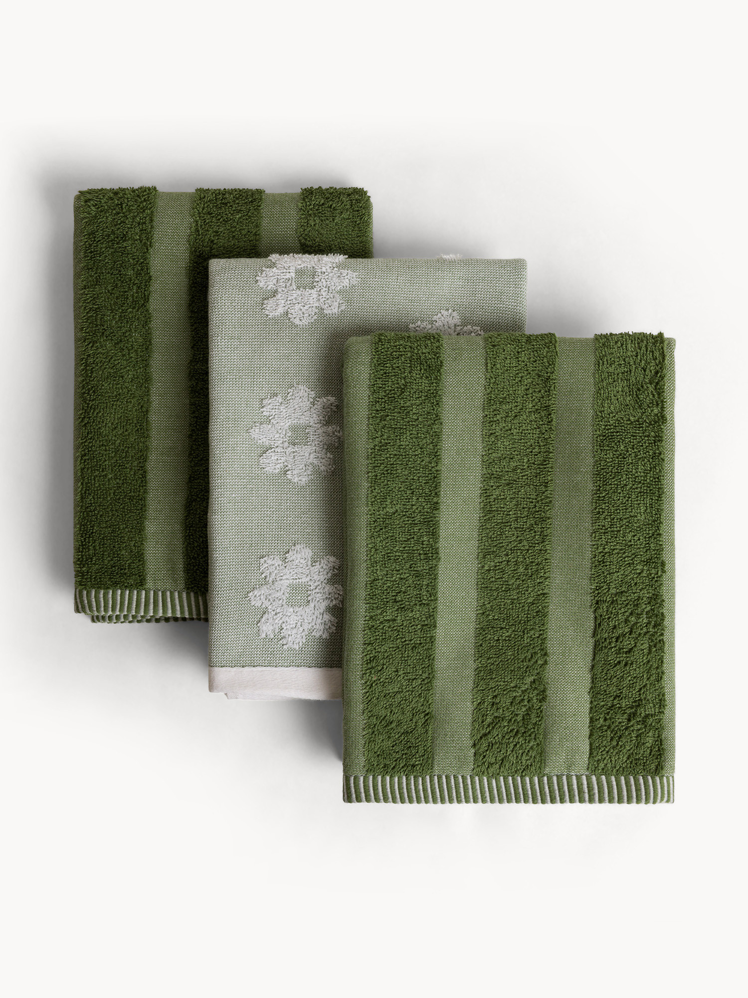 Set 3 strofinacci in spugna di cotone jacquard, Verde, large image number 0