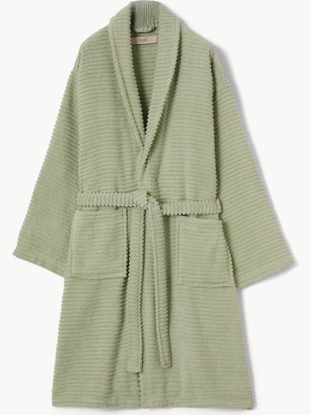 Soft, zero-twist, pure cotton striped terry bathrobe - Discounted price