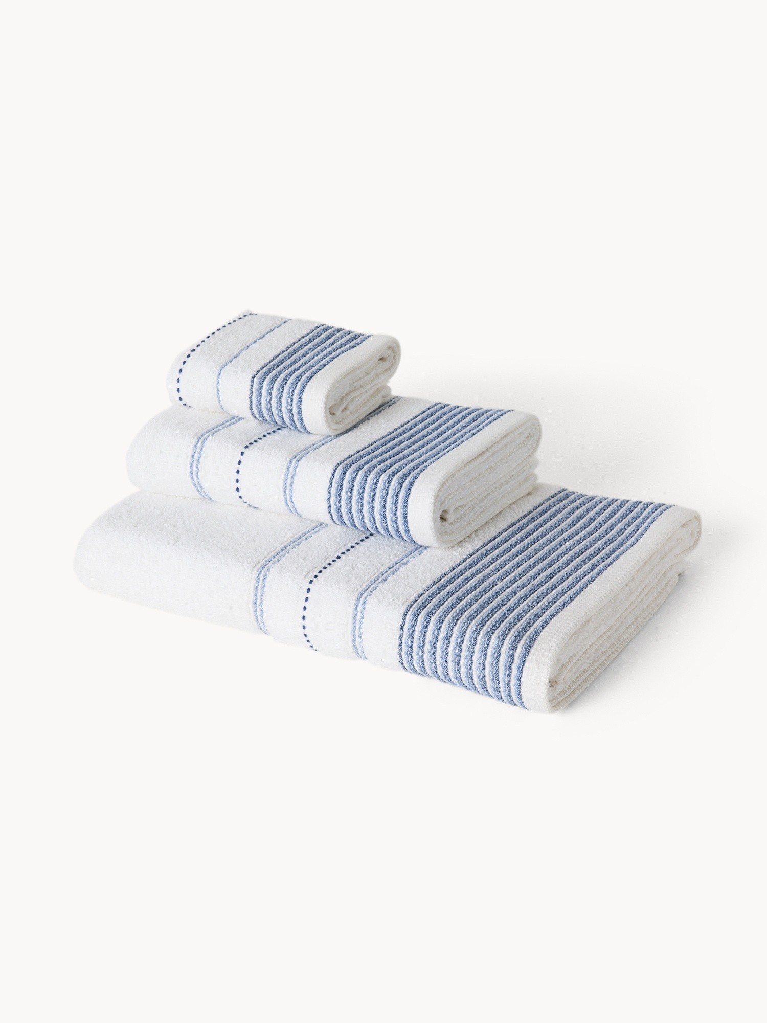 Set of 3 solid-color cotton towels - Introductory price, White / Blue, large image number 0
