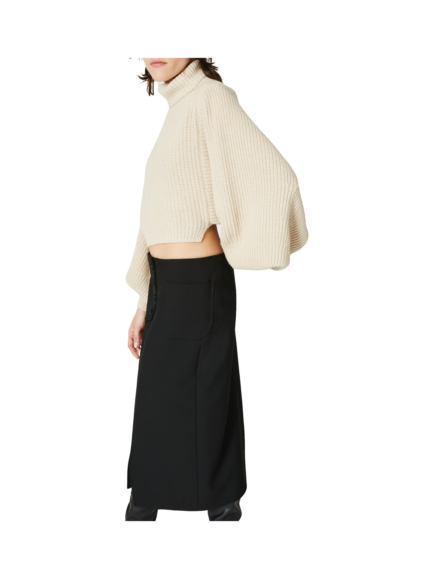 Oversized cropped sweater in ribbed wool blend, Beige, large image number 6