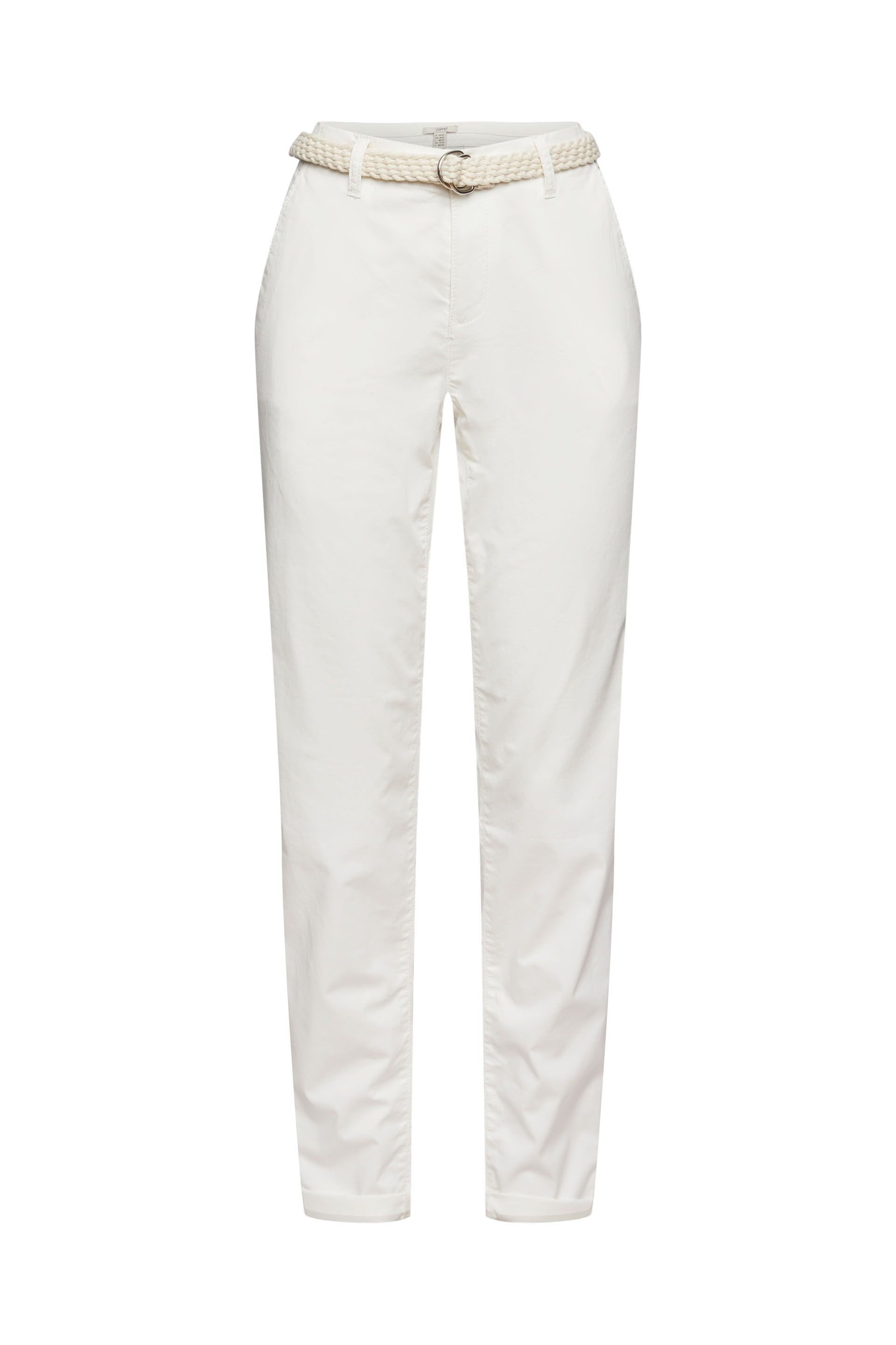 Chino trousers with woven belt, White, large image number 0