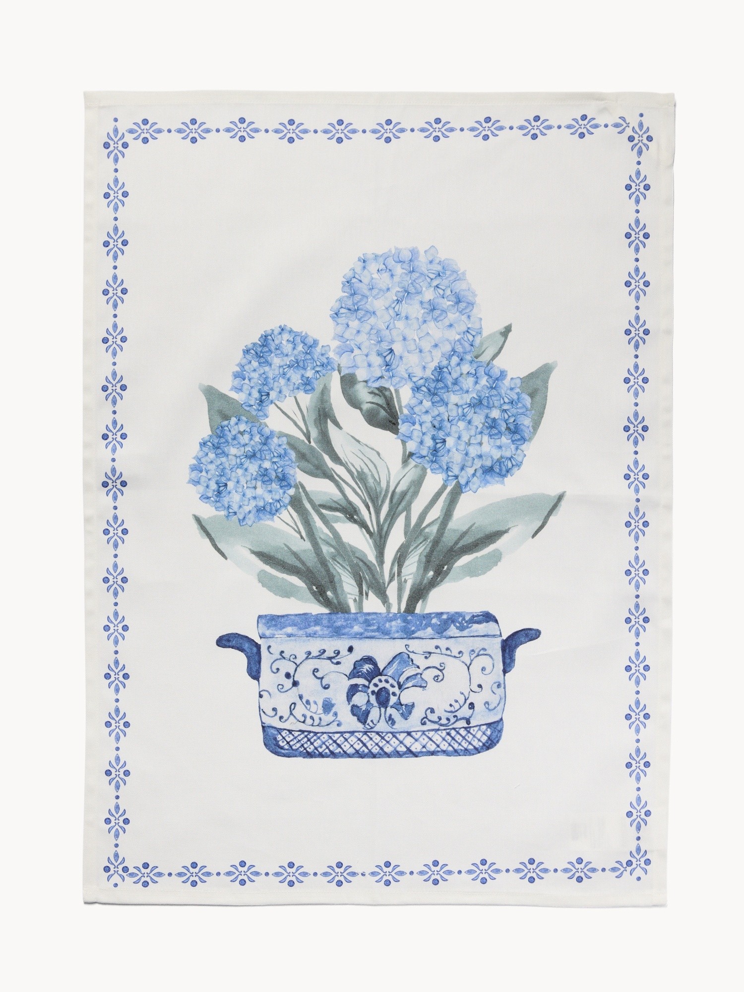 Set 2 strofinacci in cotone stampa ortensie, Azzurro, large image number 1