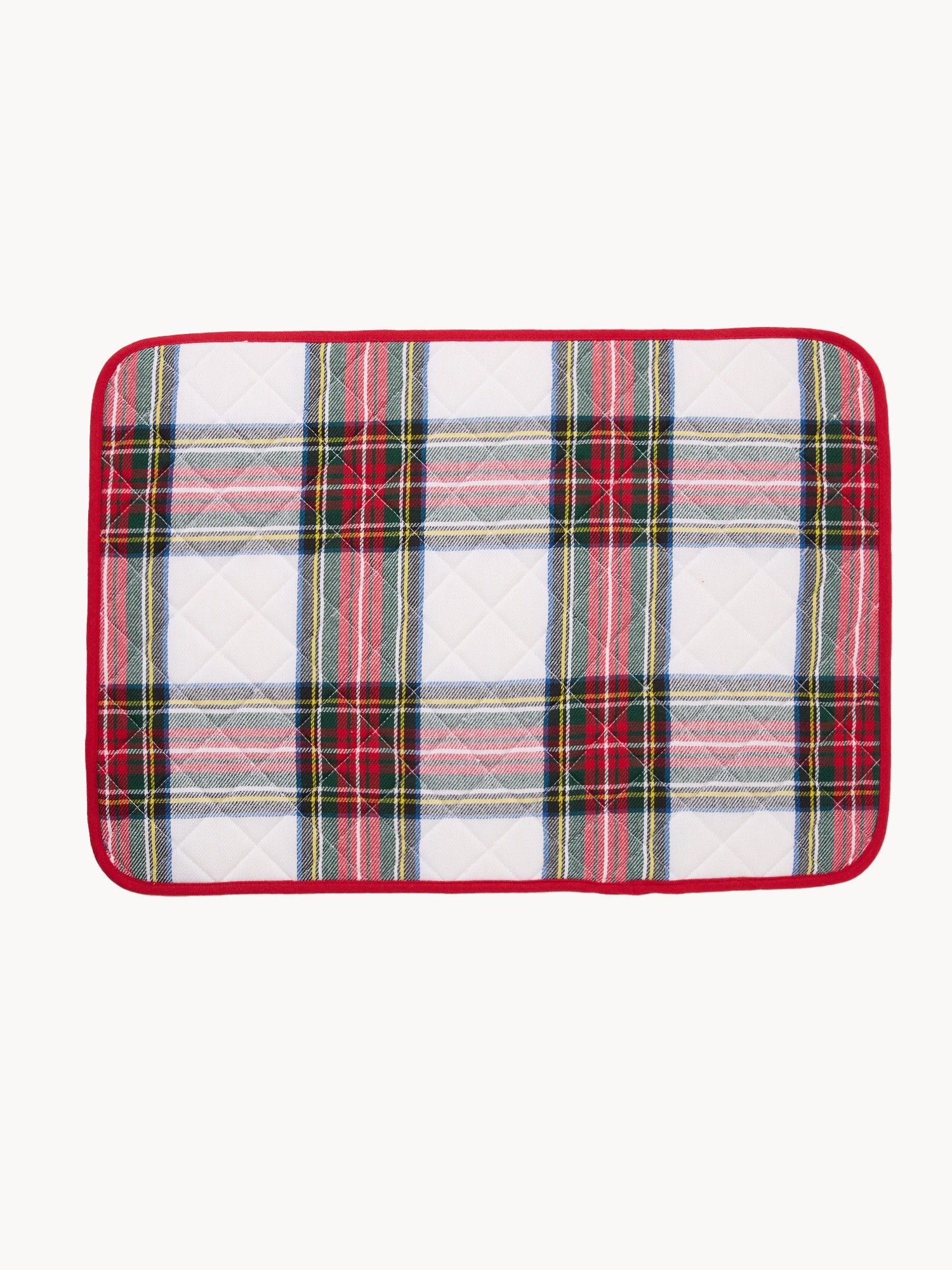 Quilted placemat in yarn-dyed pure cotton with a tartan pattern, Brick Red, large image number 0