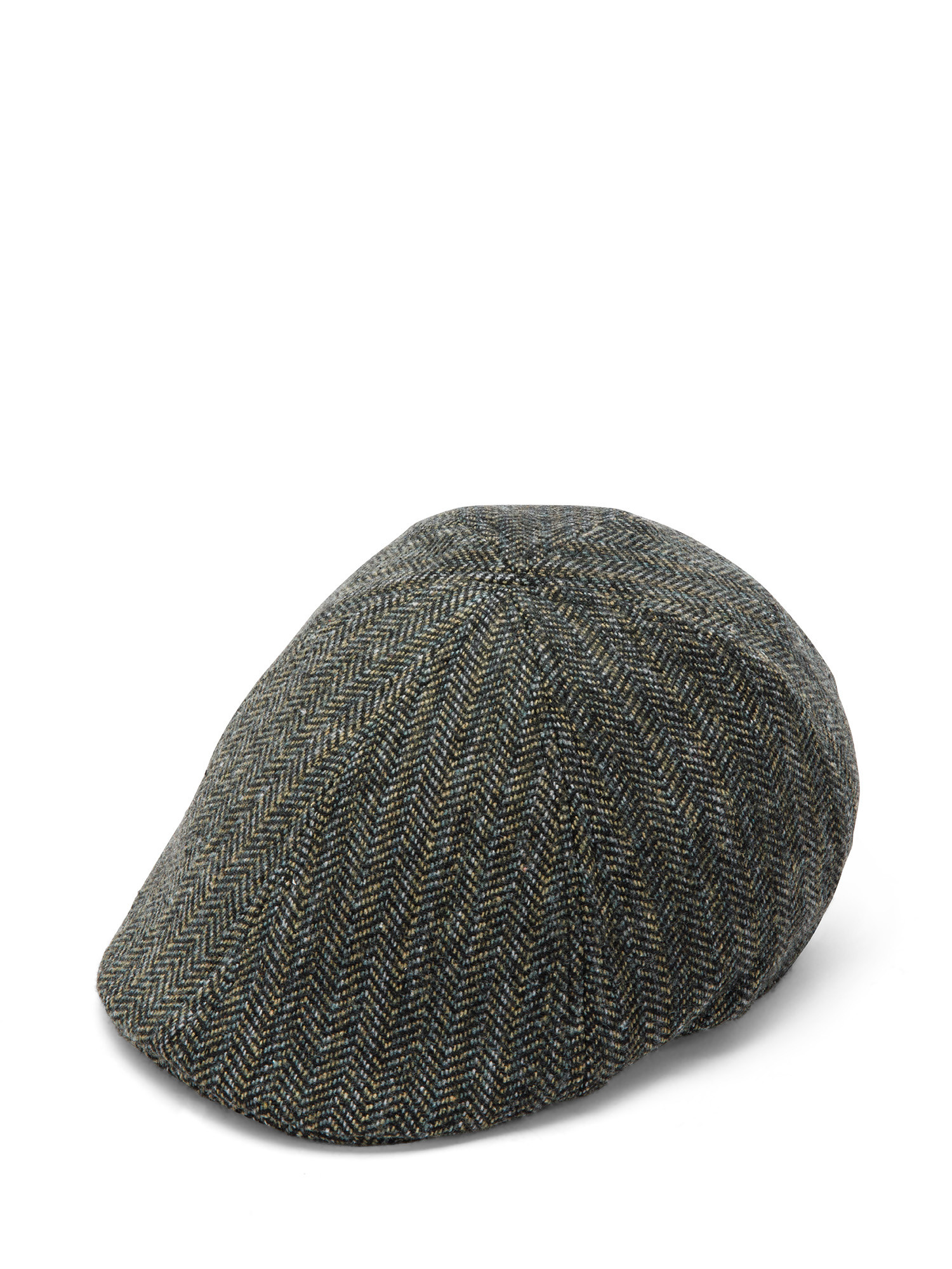 Luca D'Altieri - Flat cap in herringbone fabric, Olive Green, large image number 0