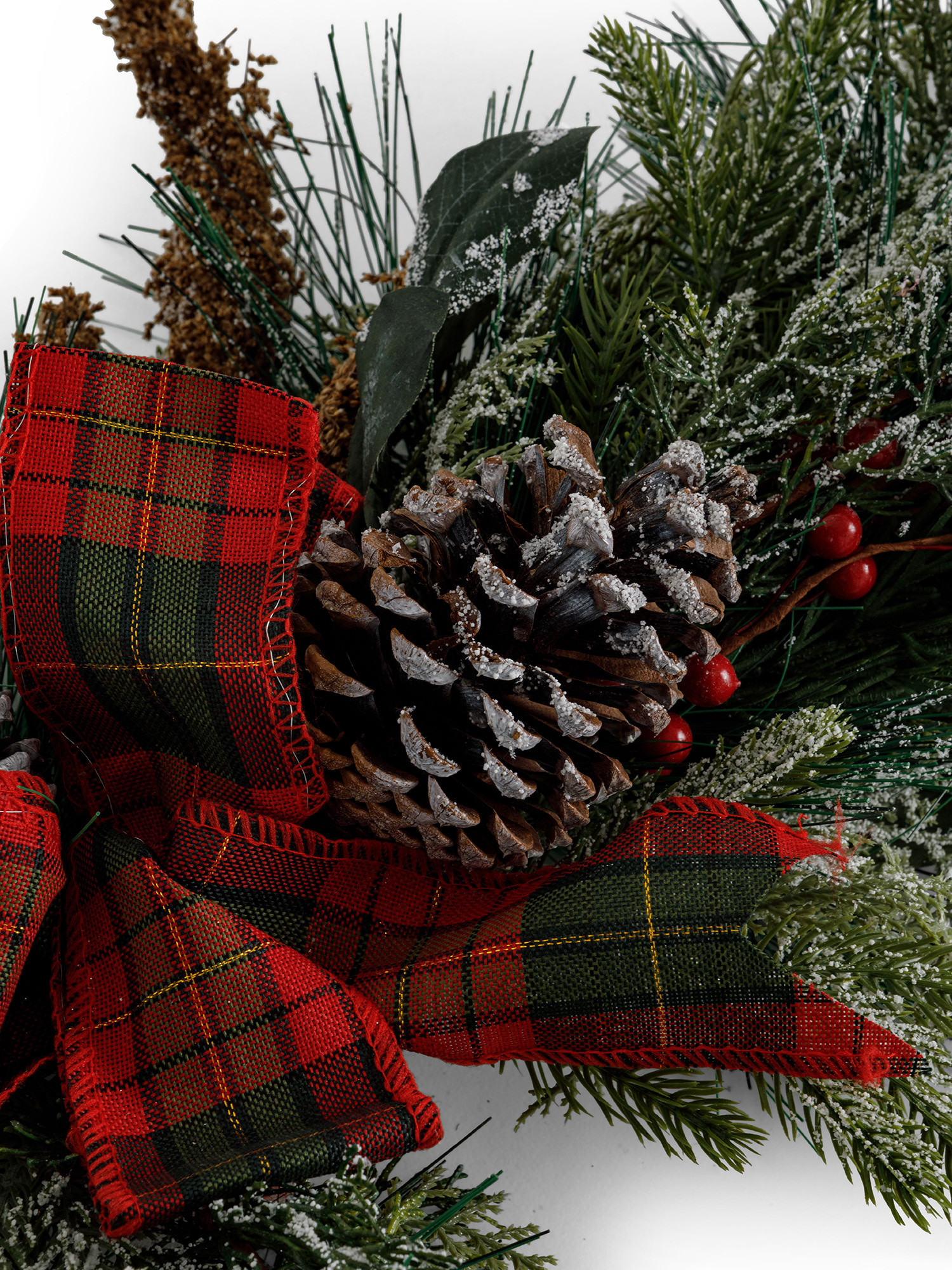 Branch with pine branches and tartan decorations, Green, large image number 1