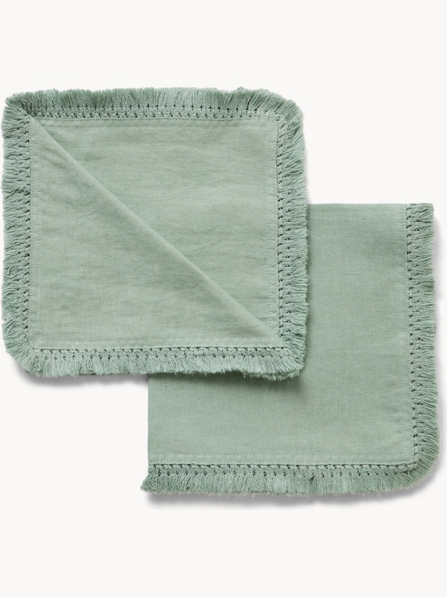 Set 2 tovaglioli in lino lavato con frangette