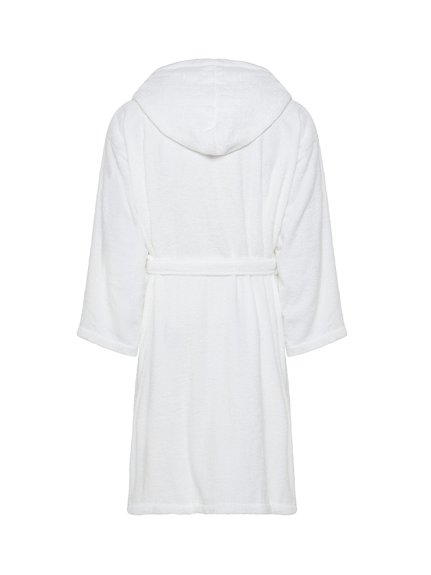 Bathrobe with hood in solid color pure cotton terry, White, large image number 1