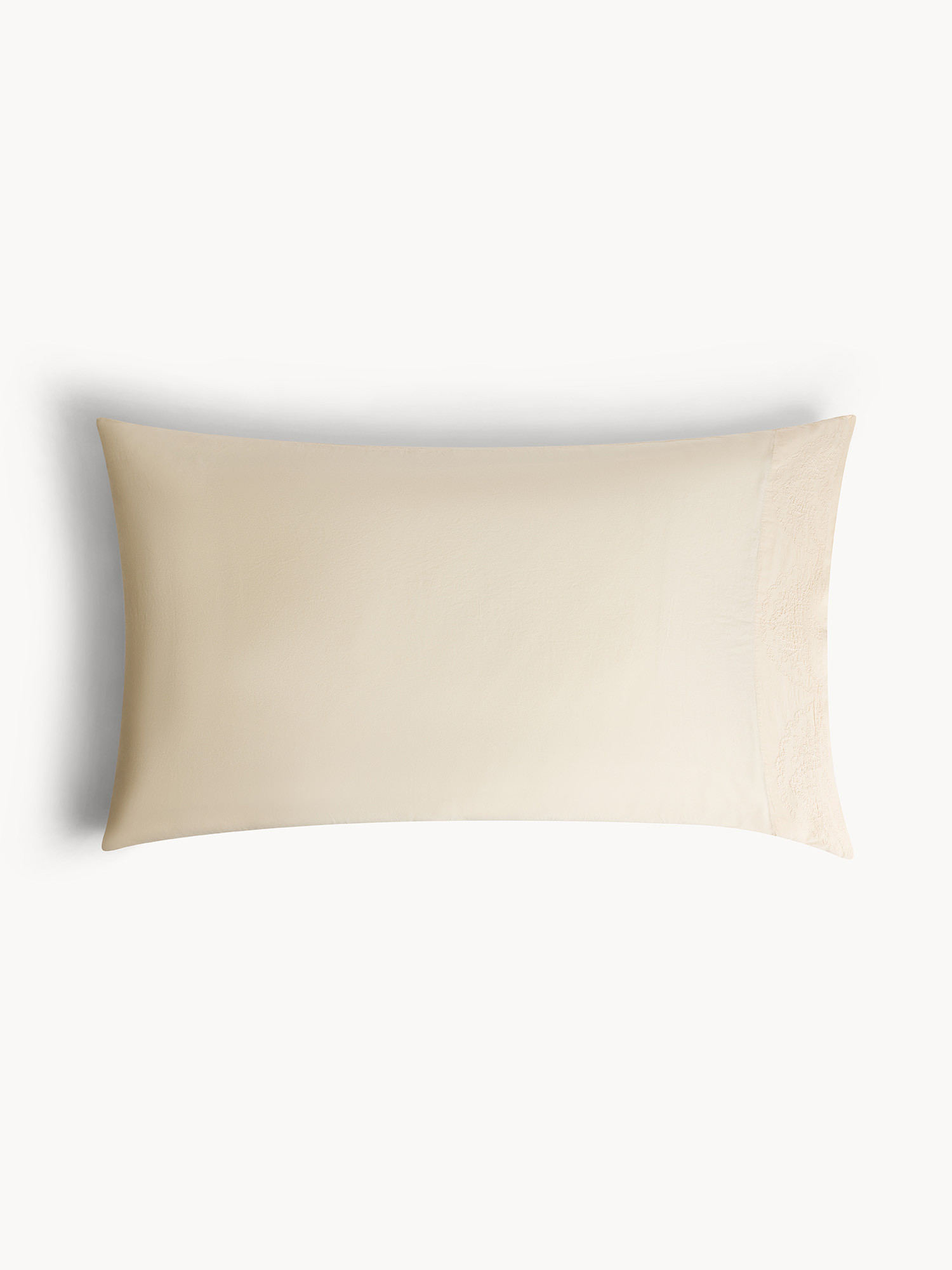 Pure washed cotton pillowcase with embroidery, White, large image number 0