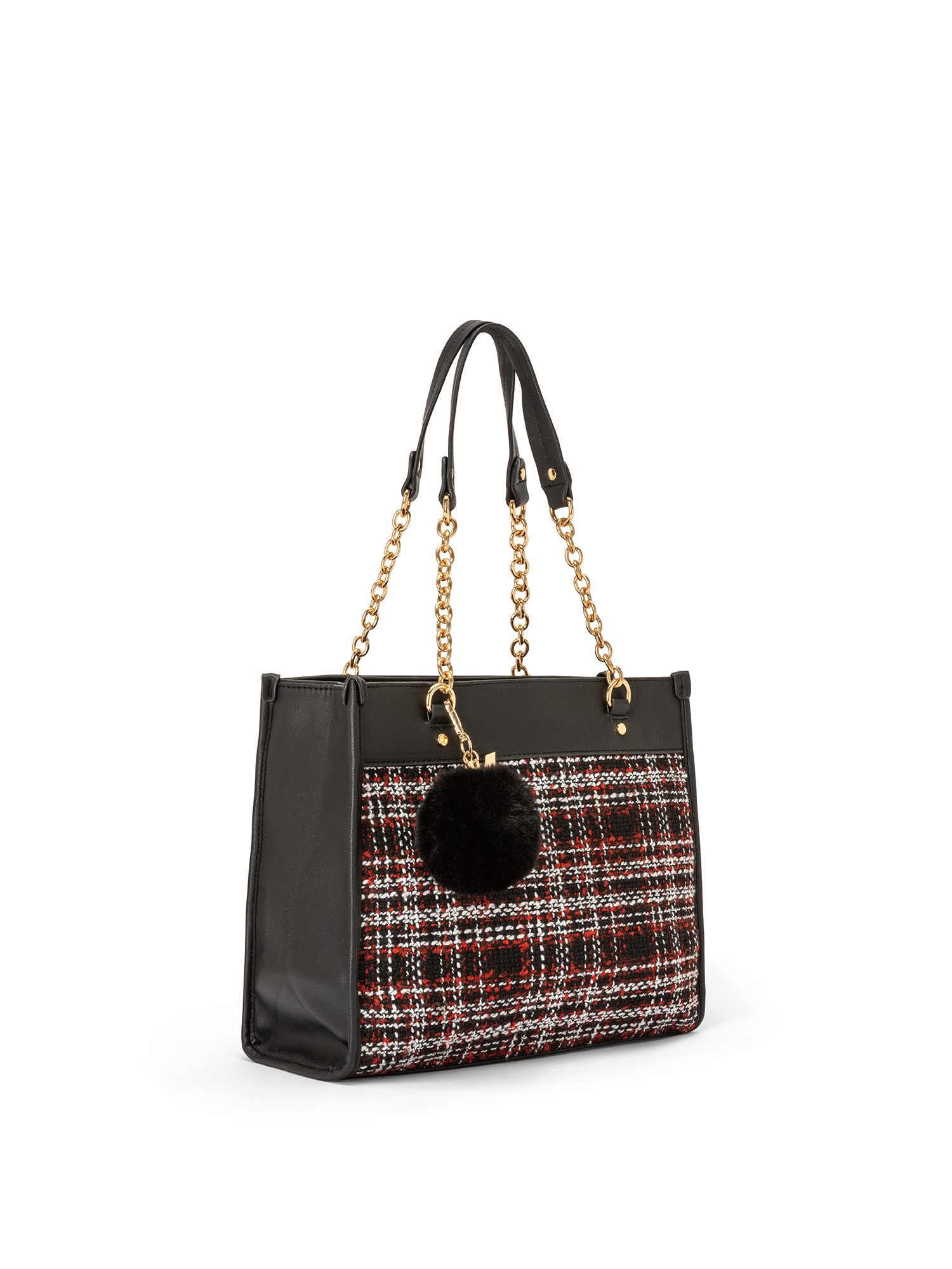 Koan - Shopping bag piccola con inserto scozzese, Nero, large image number 1