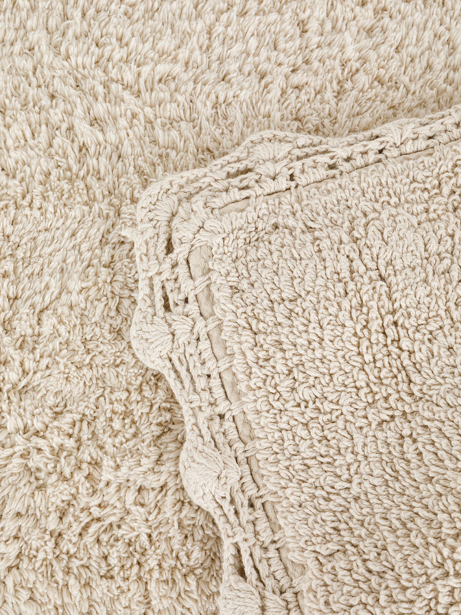 Tappeto bagno cotone bordo crochet, Beige, large image number 1