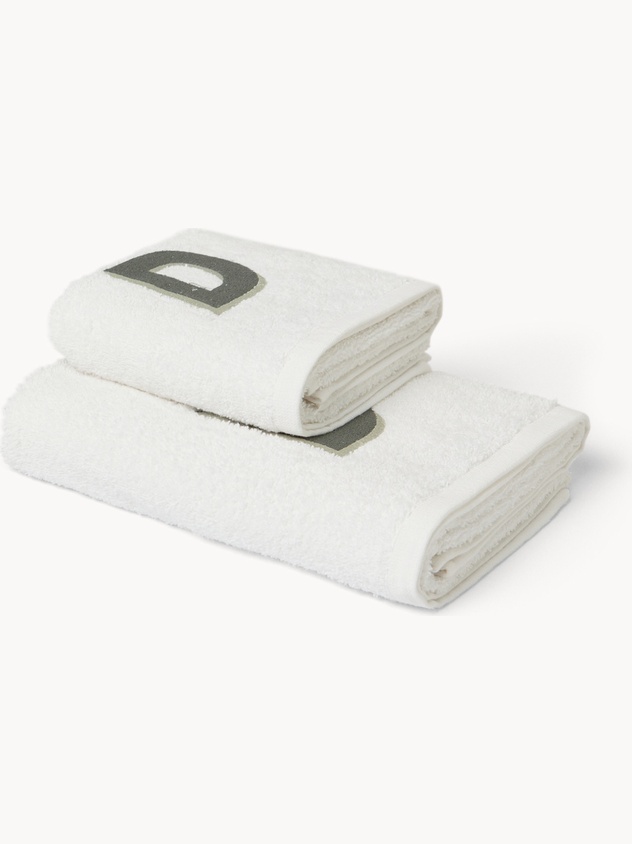 Set 2 asciugamani in spugna di cotone ricamo lettera D