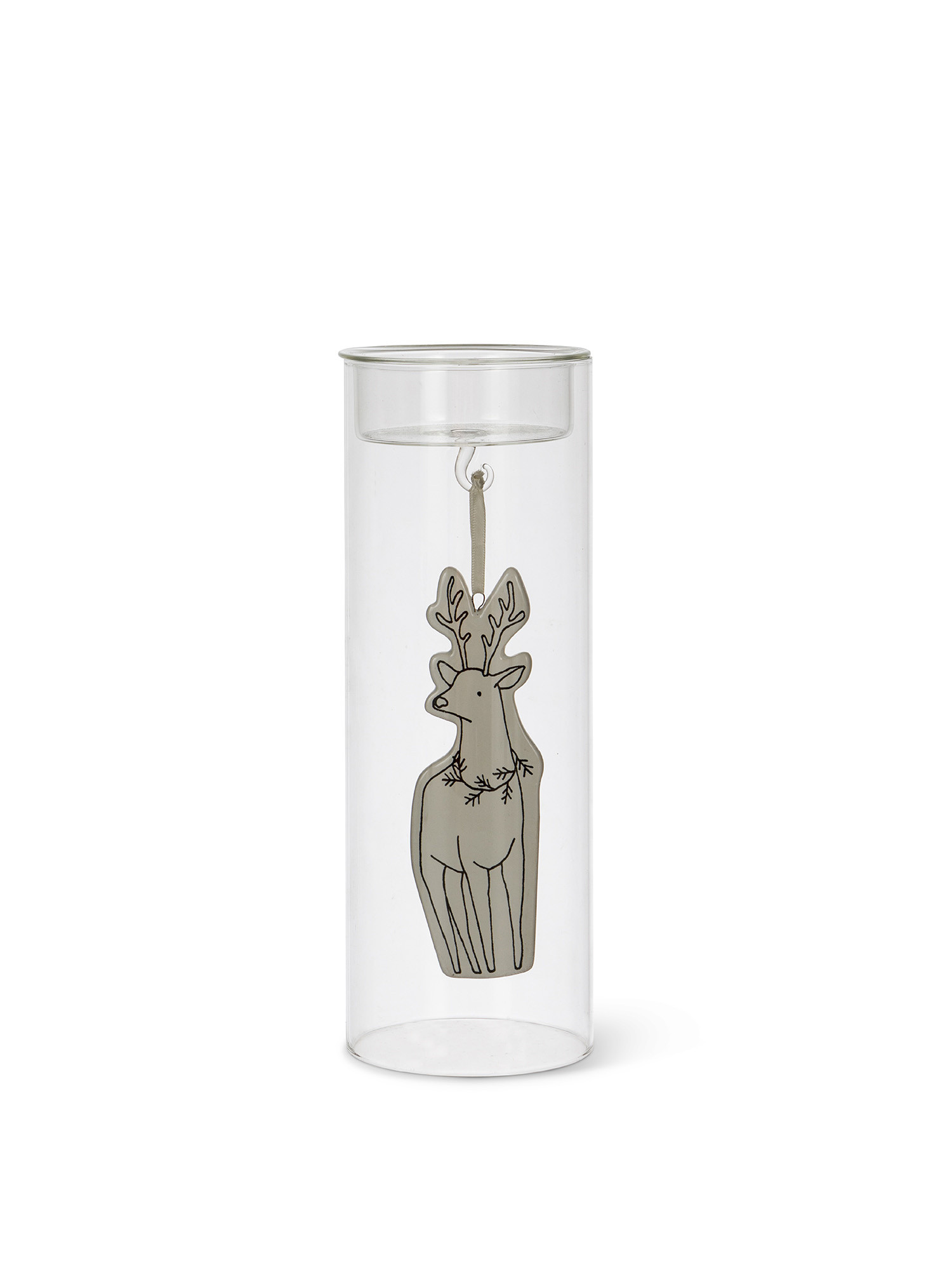Transparent glass candle holder with ceramic pendant, Transparent, large image number 0