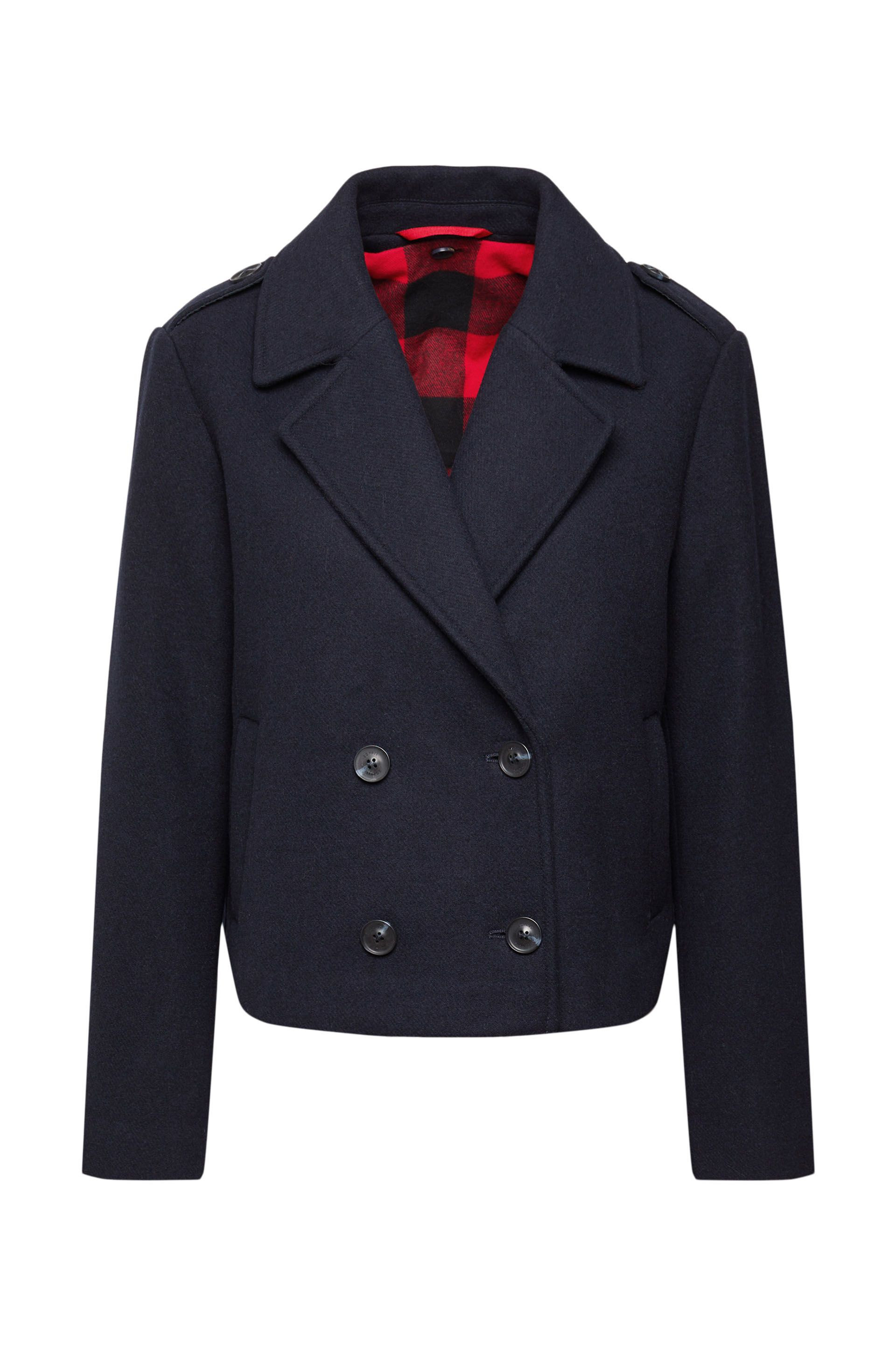 Wool blend jacket with short cut, Blue, large image number 0