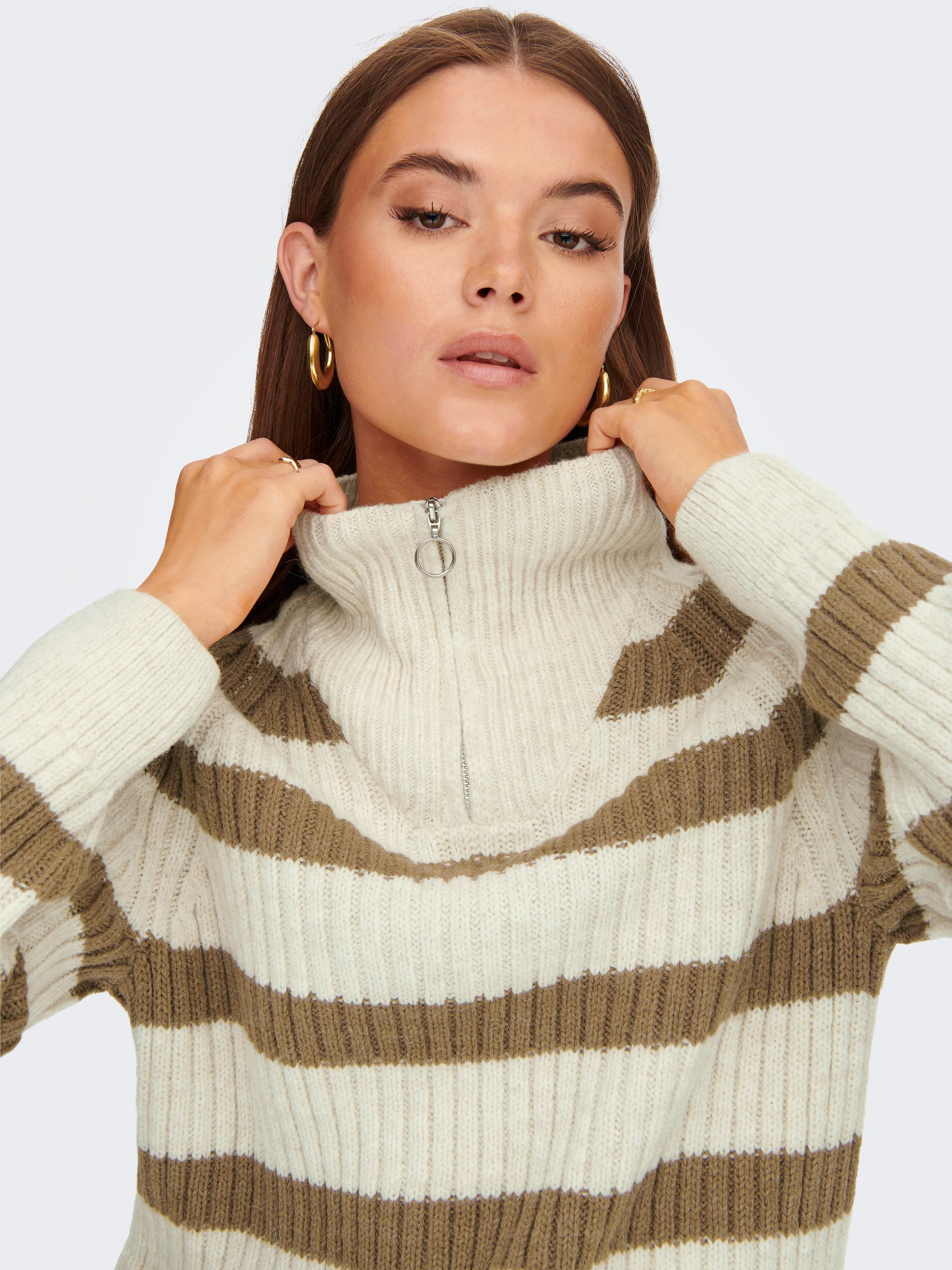 Only - Striped half-zip pullover, Beige, large image number 5
