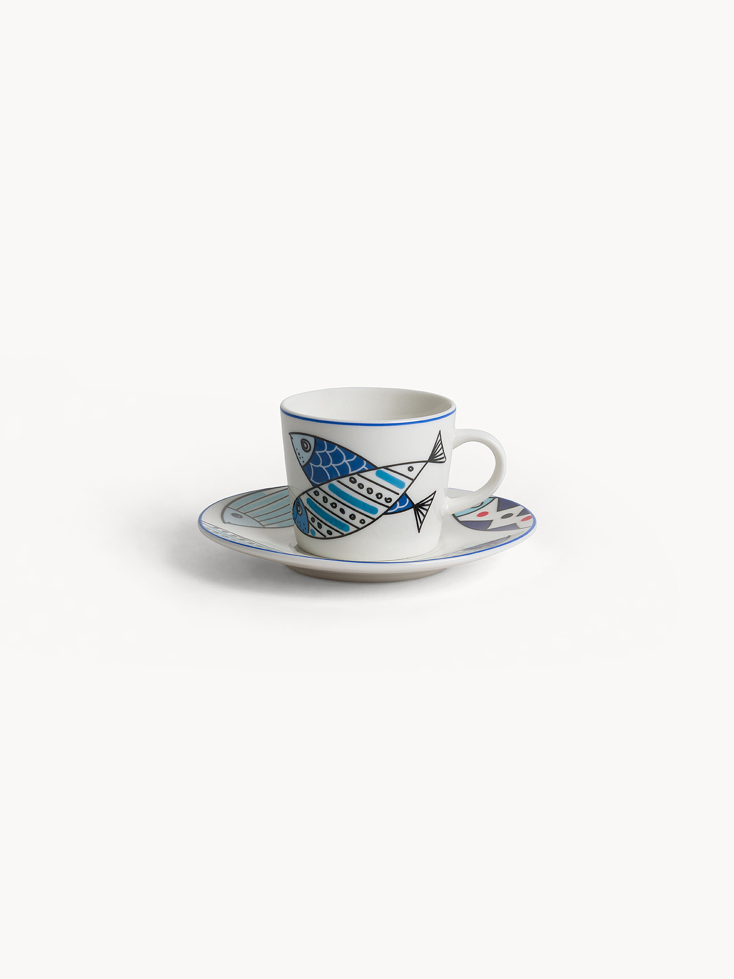 Tazza caffè in porcellana motivo pesci, Azzurro, large image number 0