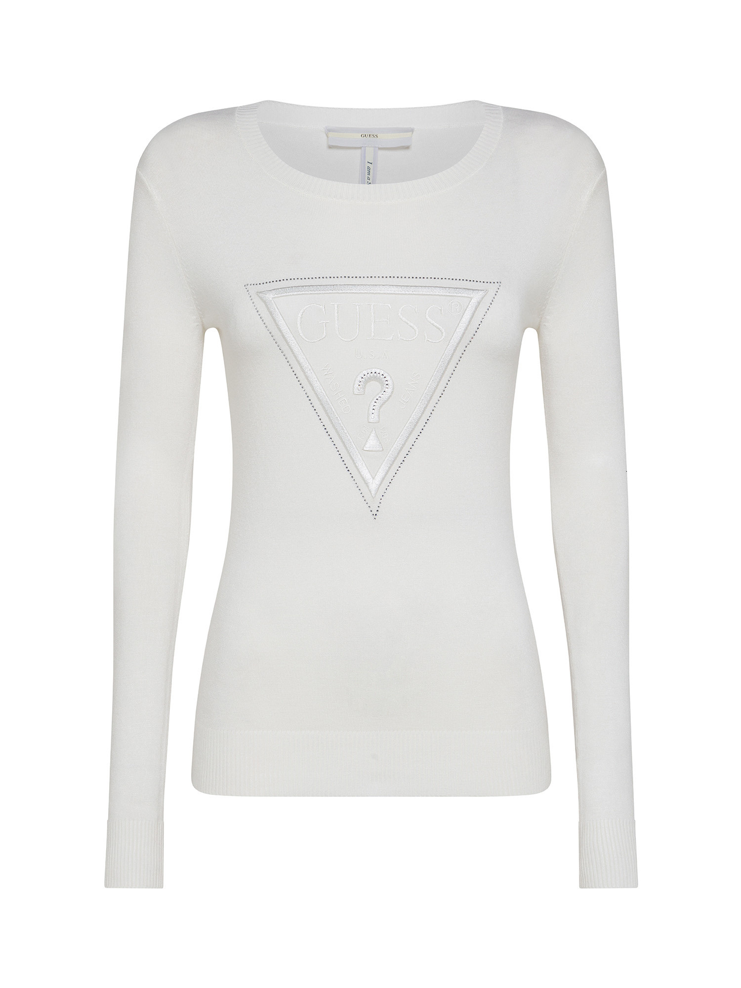 Guess - Slim fit logo sweater with rhinestones, Cream, large image number 0