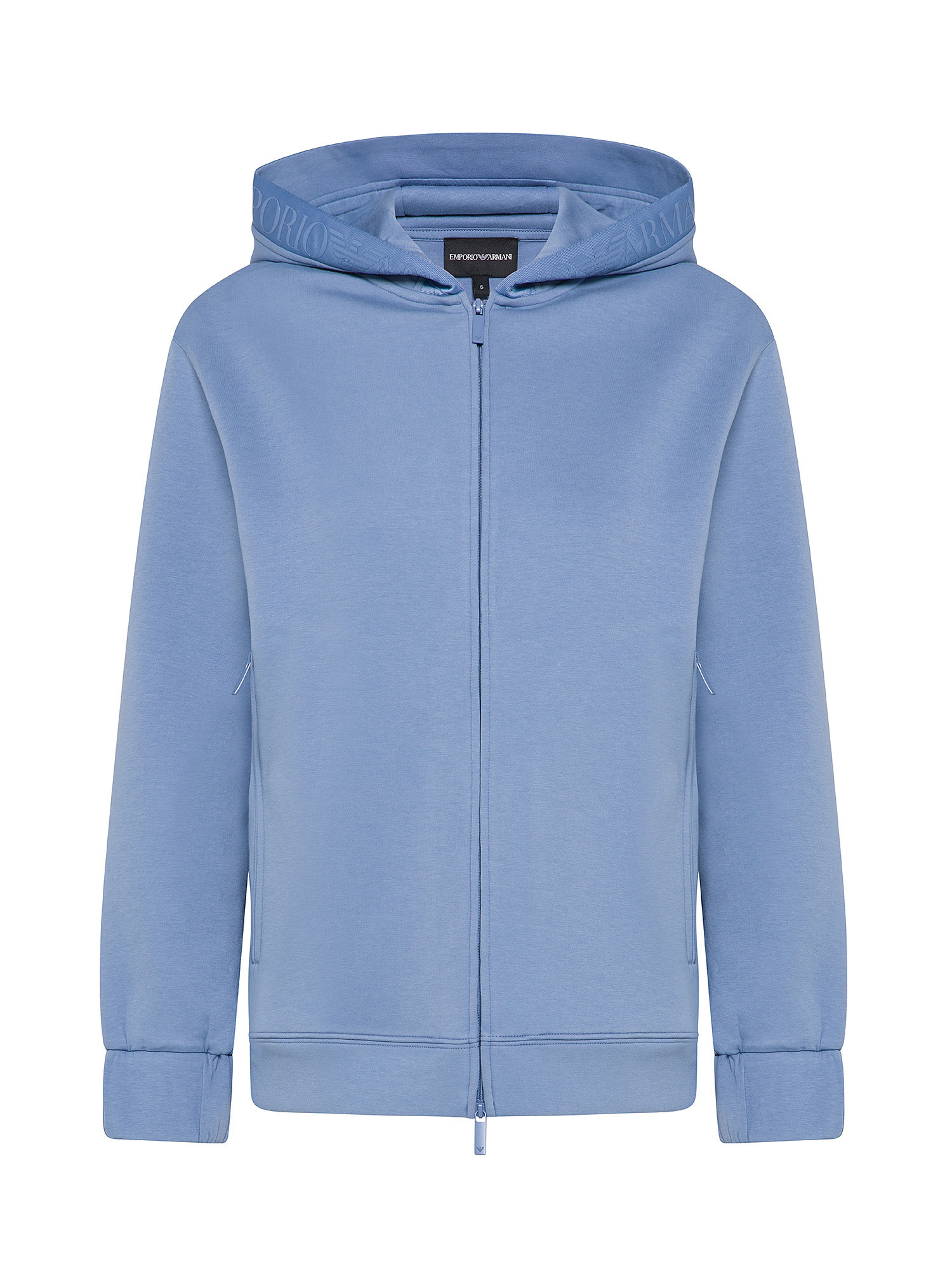 Emporio Armani - Full zip sweatshirt with hood and logo tape, Light Blue, large image number 0