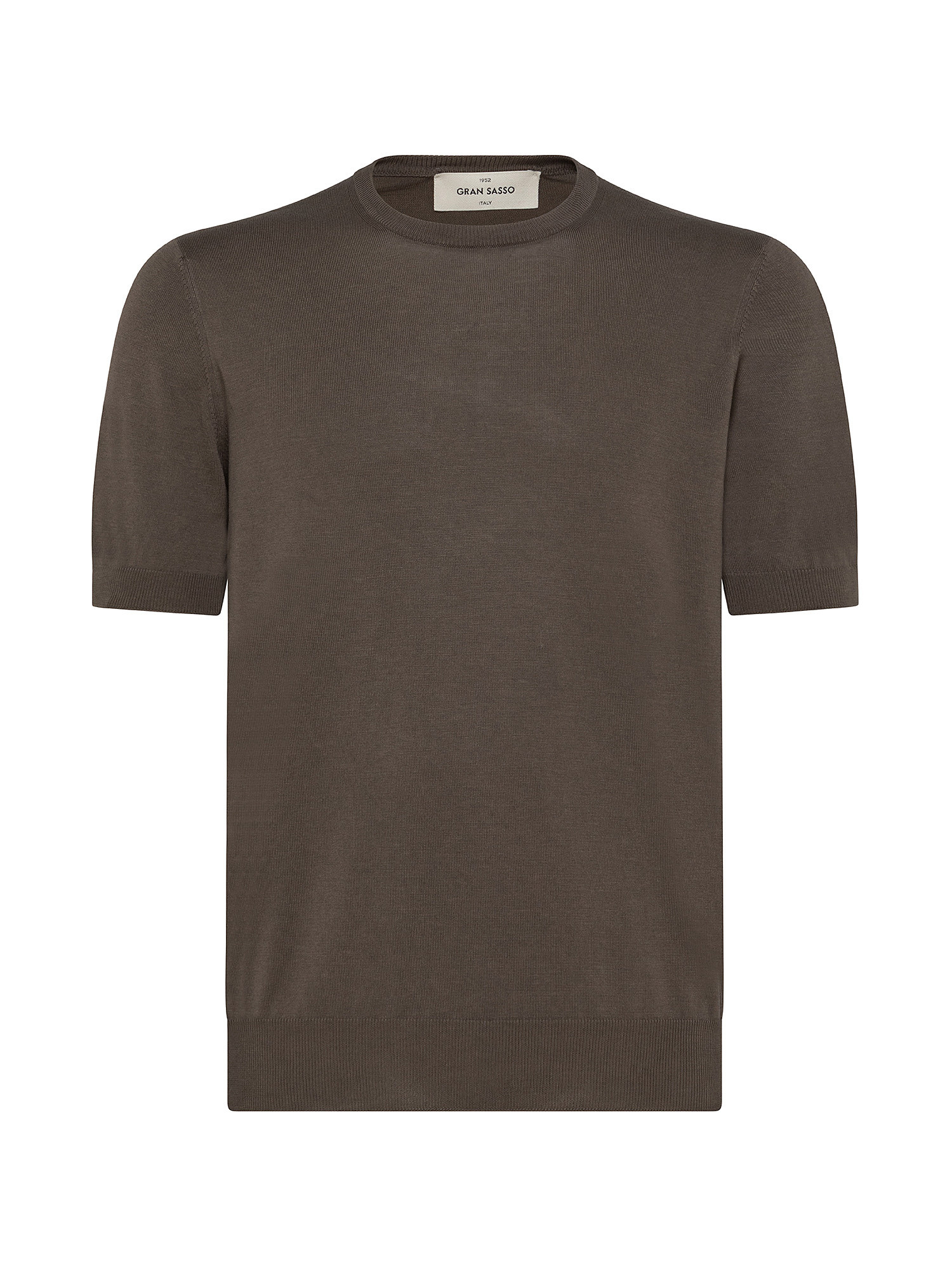 T-shirt in maglia a maniche corte in sottile cotone organico biologico effetto Vintage, Marrone, large image number 0