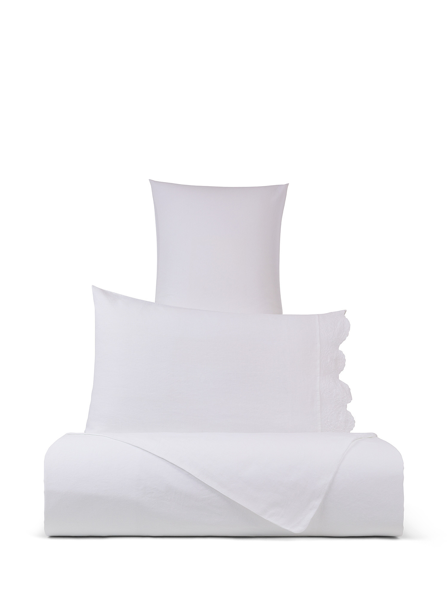 Portofino embroidered linen and cotton duvet cover, White, large image number 0