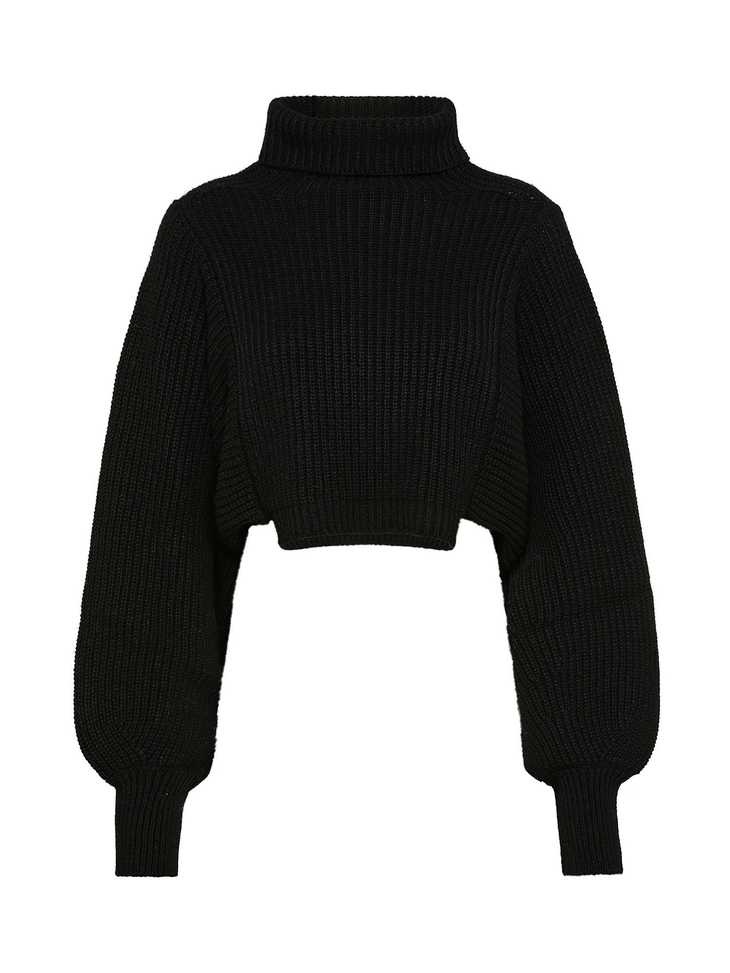 Oversized cropped sweater in ribbed wool blend, Black, large image number 0