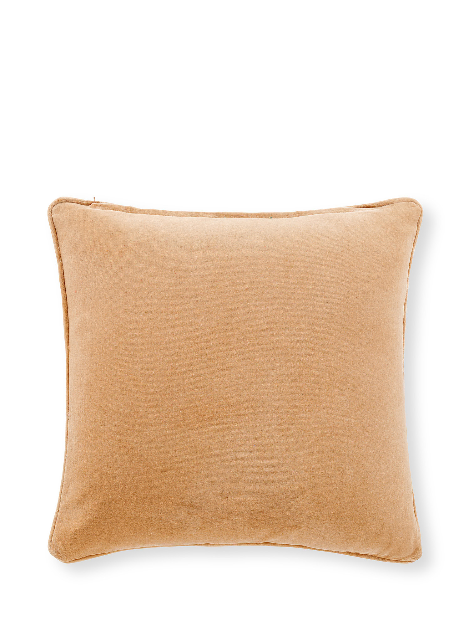 Velvet cushion with flower embroidery 45x45cm, Beige, large image number 1