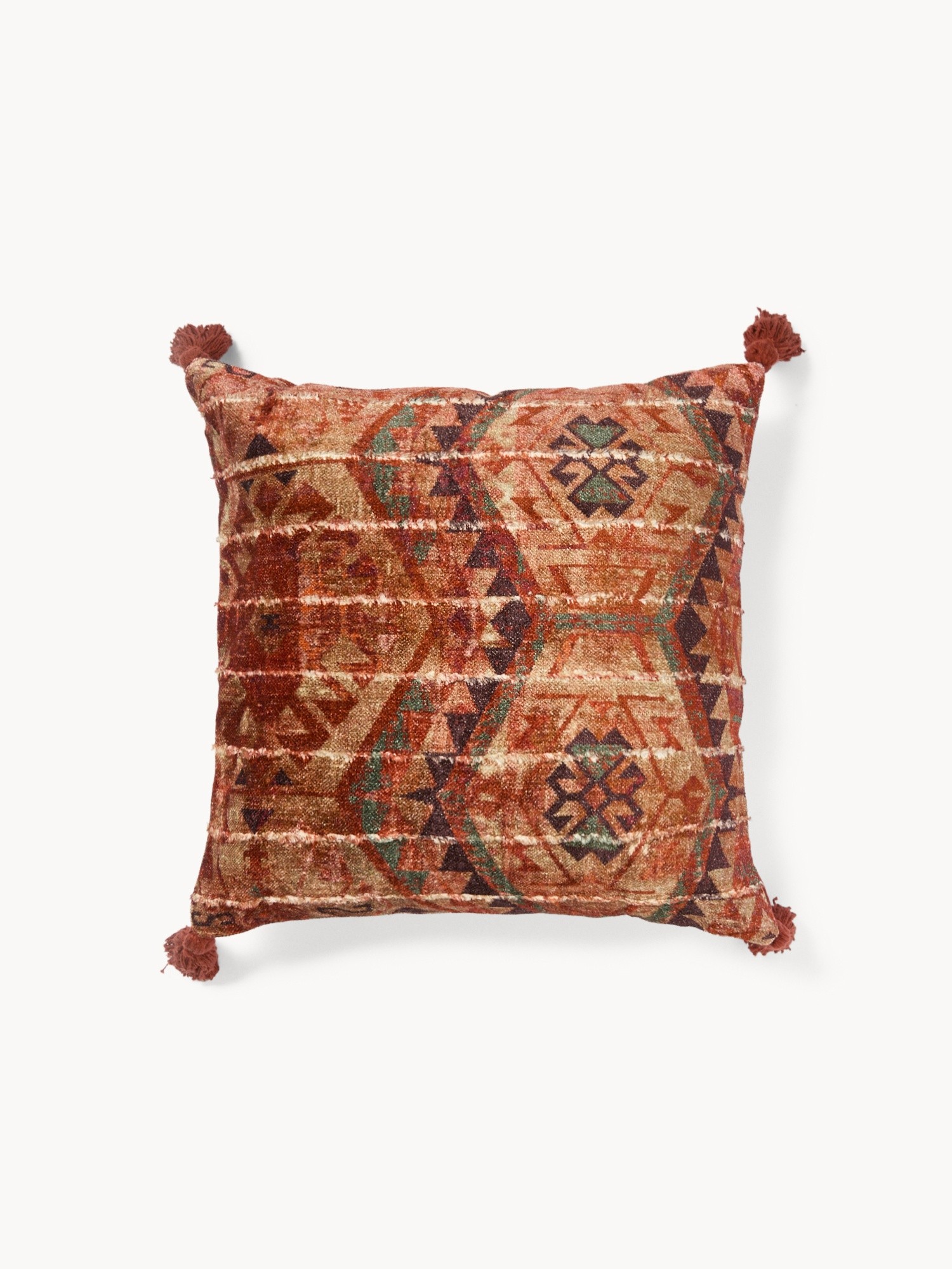 Damask print cushion with tassels, 45x45cm - Discounted Price, Red, large image number 0
