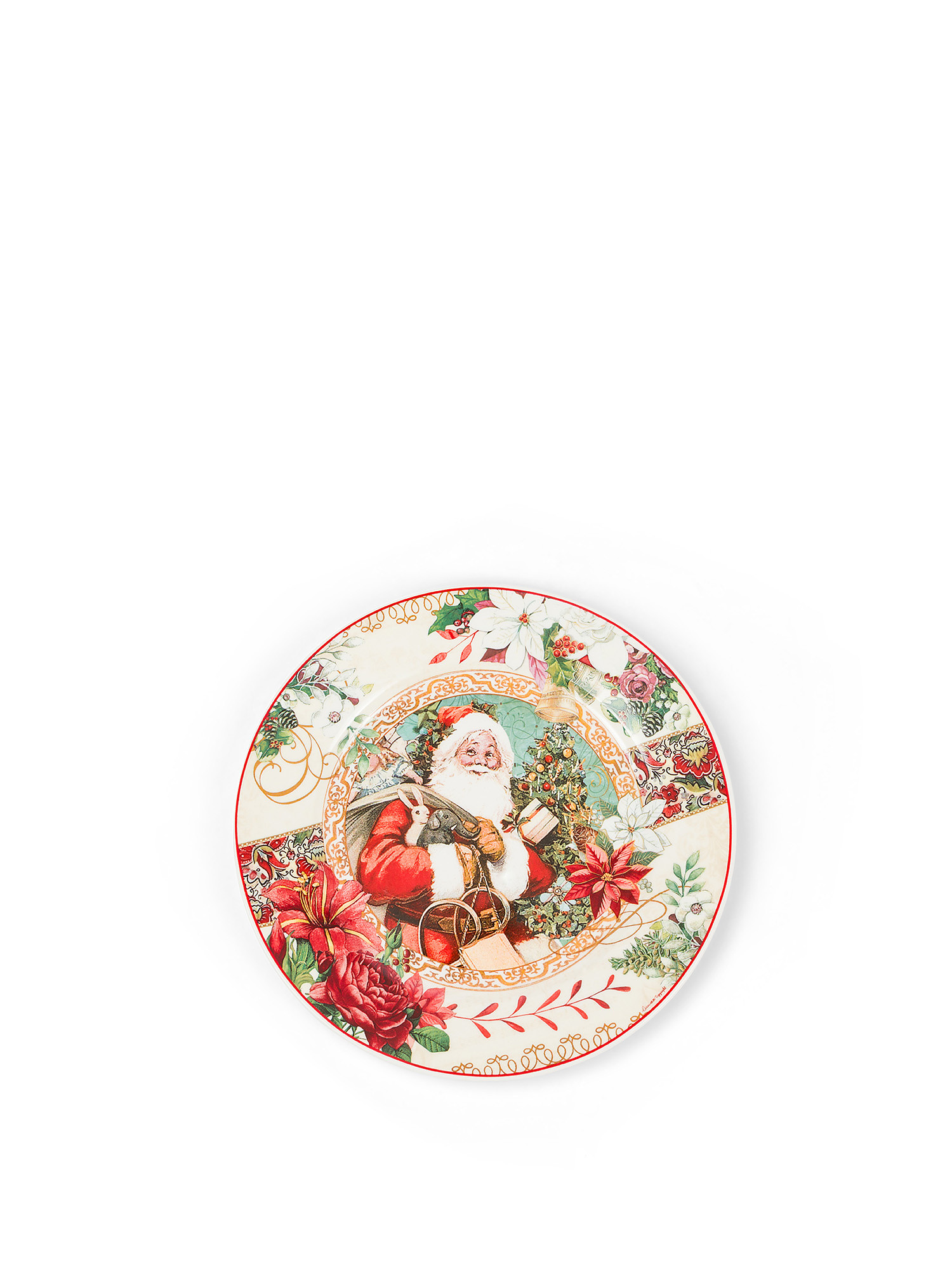 Piatto frutta new bone china vintage, Bianco/Rosso, large image number 0