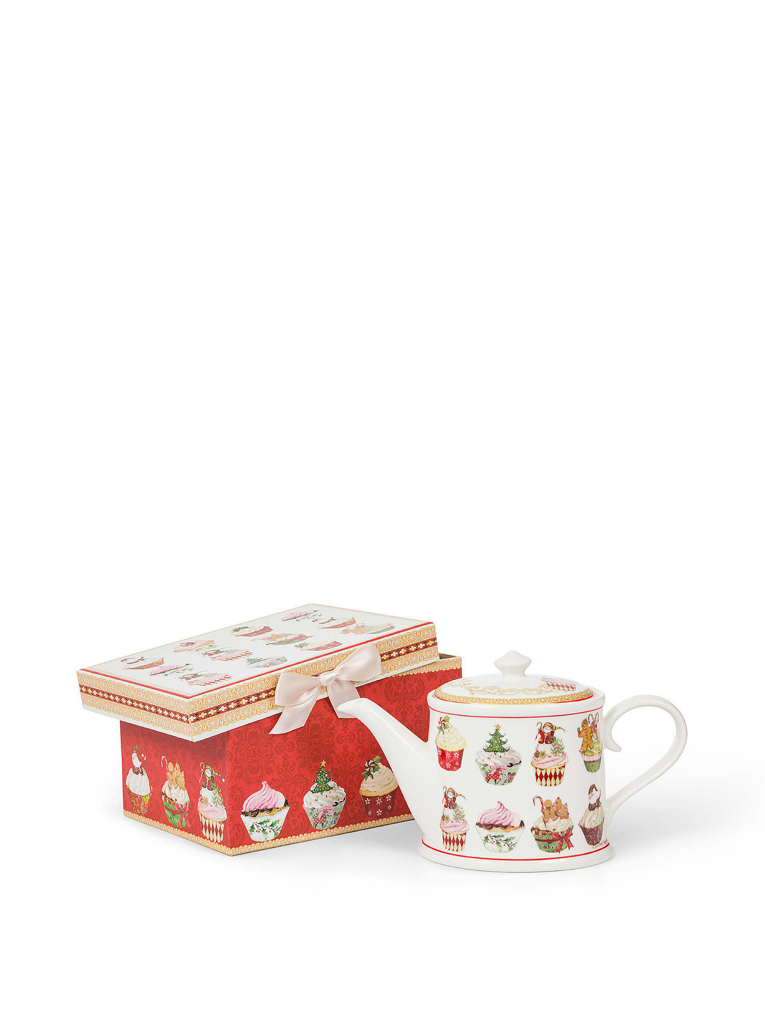 Teiera new bone china vintage, Bianco/Rosso, large image number 0