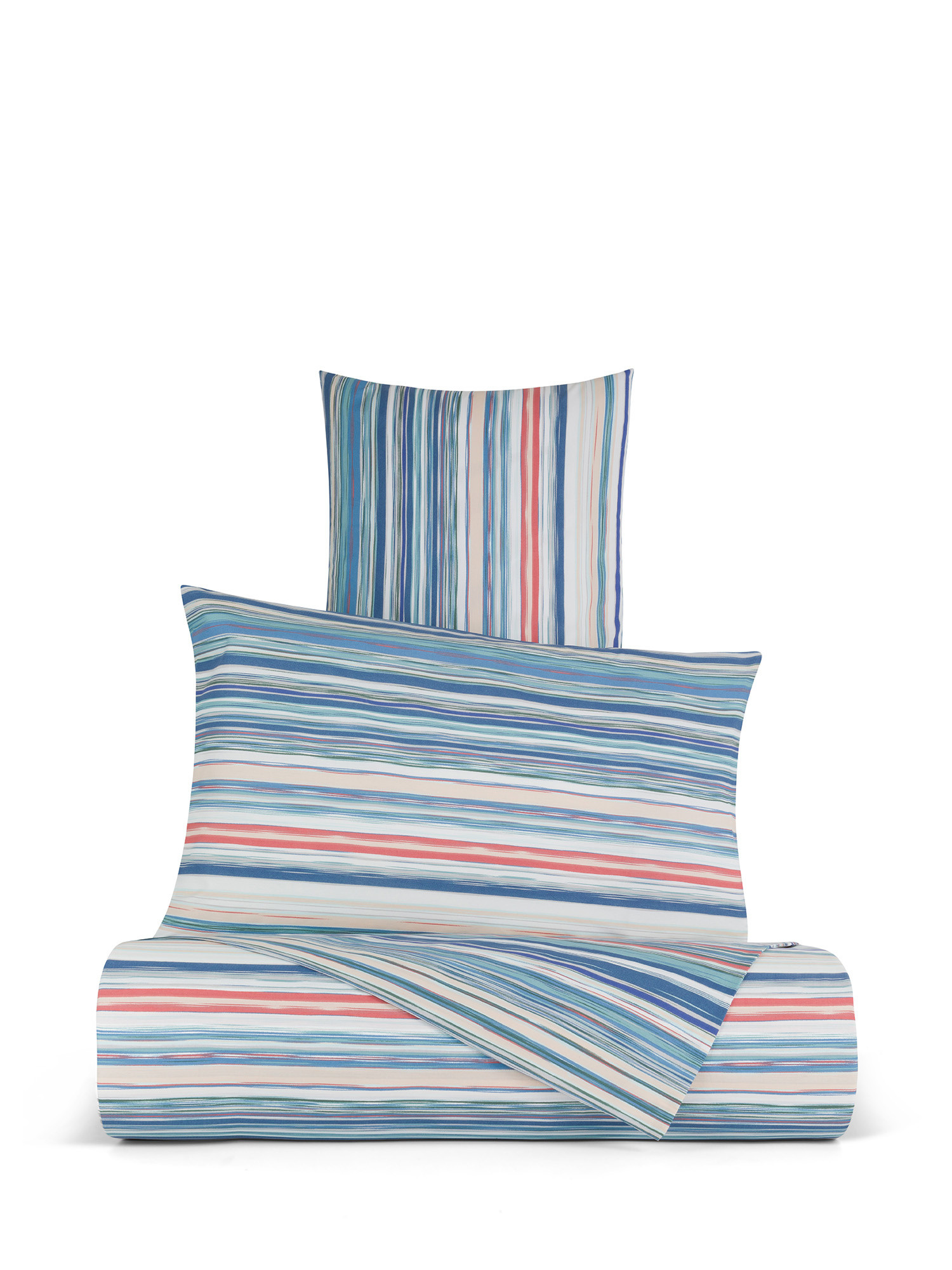 Striped patterned cotton percale duvet cover set, Light Blue, large image number 0