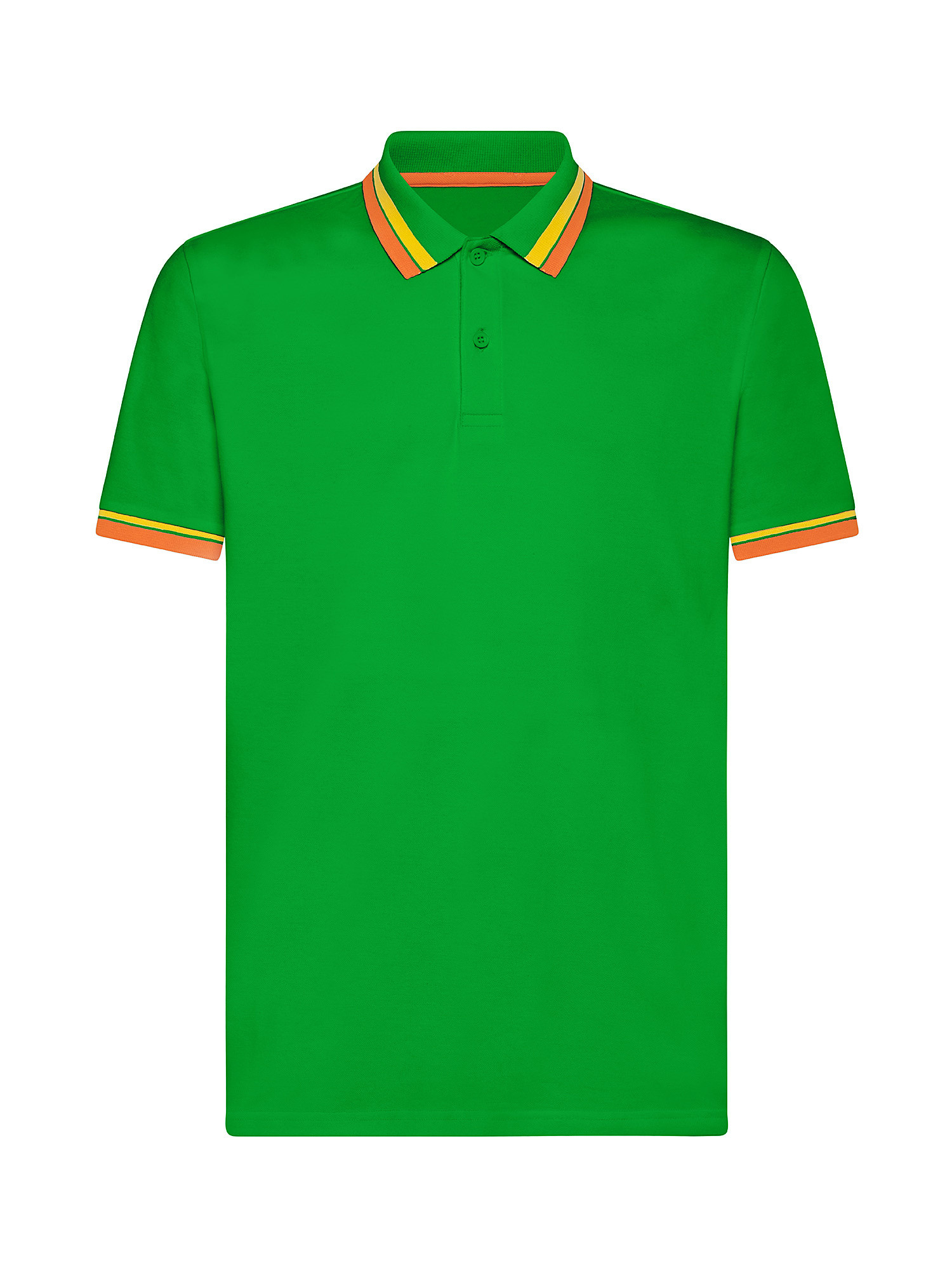 Stretch cotton polo shirt with contrasting stripes, Emerald, large image number 0