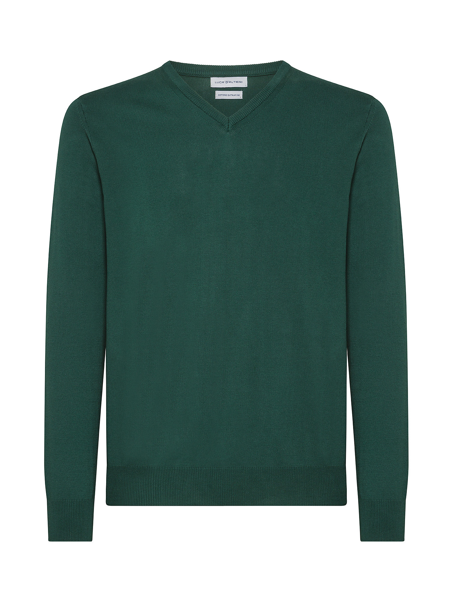 Luca D'Altieri - V-neck pullover in extrafine pure cotton, Dark Green, large image number 0