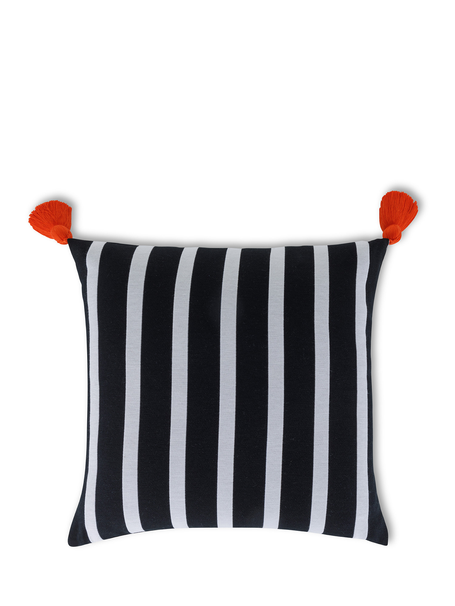 Striped cushion with tassels 45x45 cm, Black, large image number 0