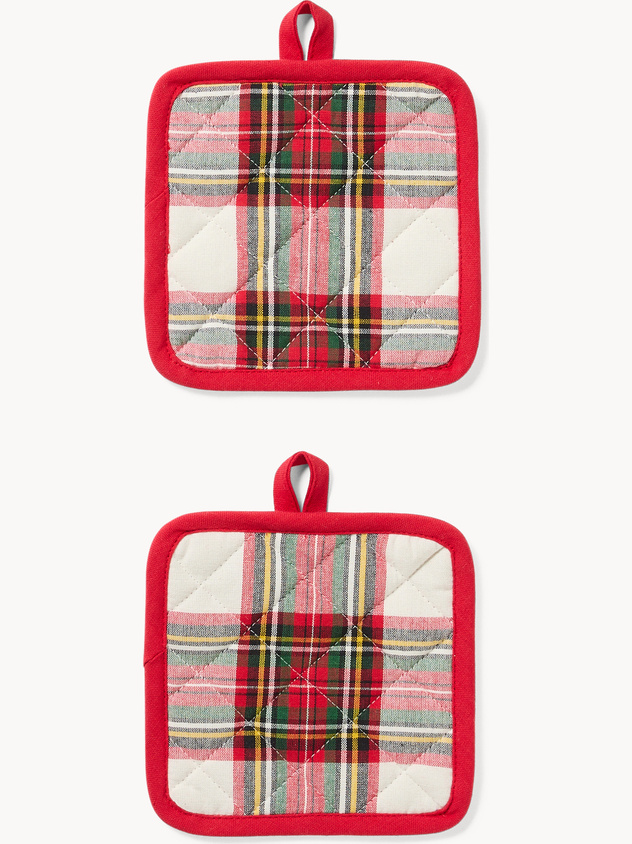 Set di 2 presine tartan in puro cotone tinto filo