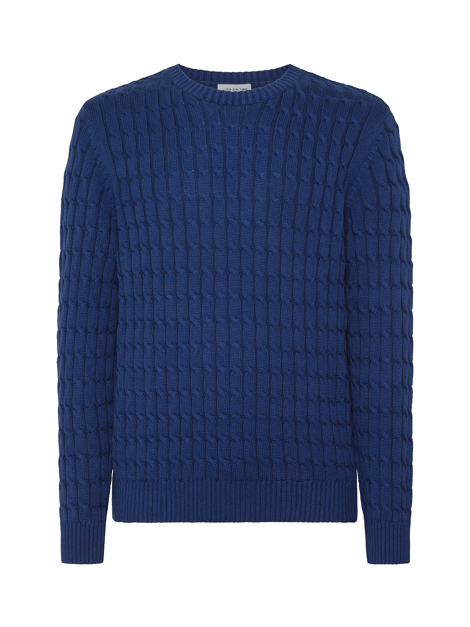 Luca D'Altieri - Crewneck sweater with pure cotton braids, Blue, large image number 0