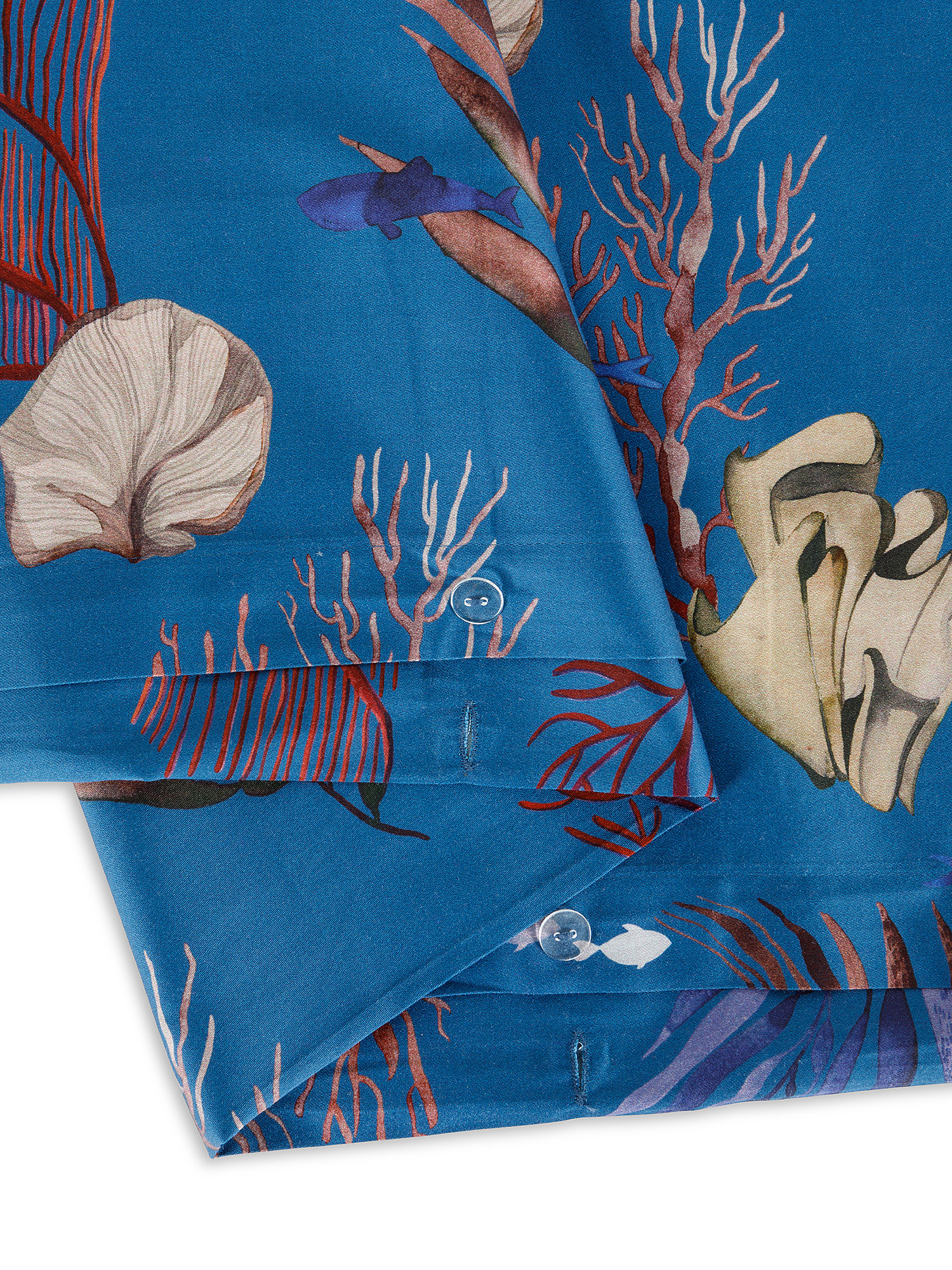 Parure lenzuolo raso di cotone fantasia marina, Blu, large