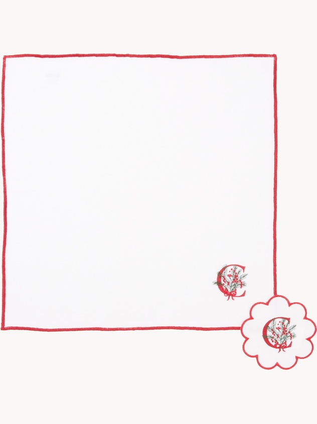 Napkin and coaster set with embroidered letter
