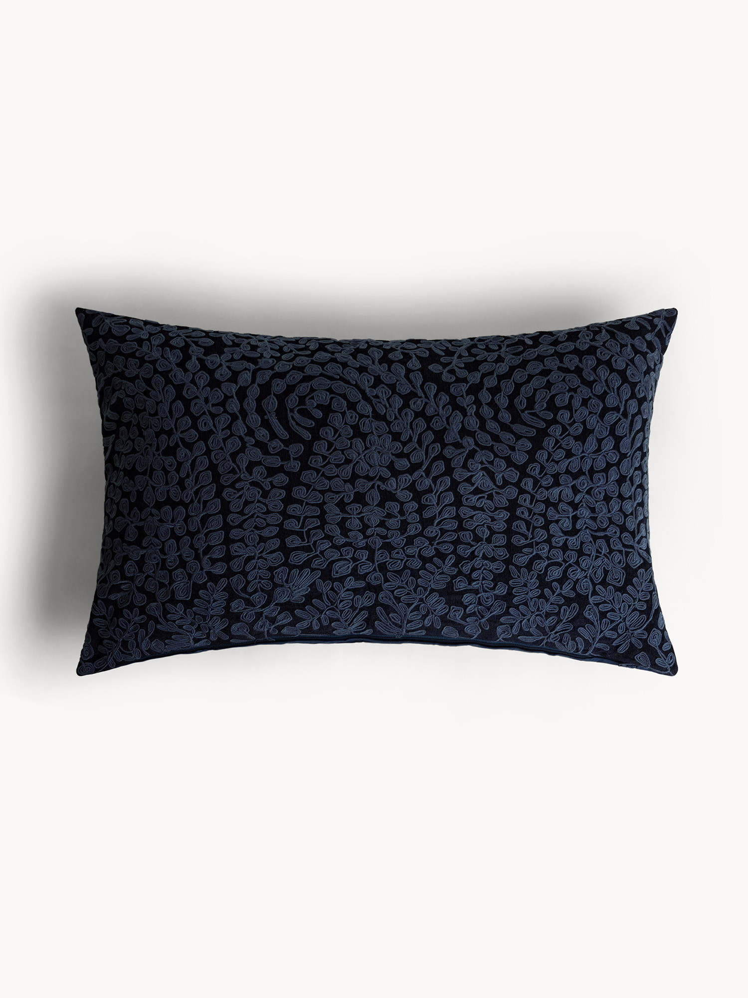 45x65 cm chenille cushion with floral embroidery, Dark Blue, large image number 0