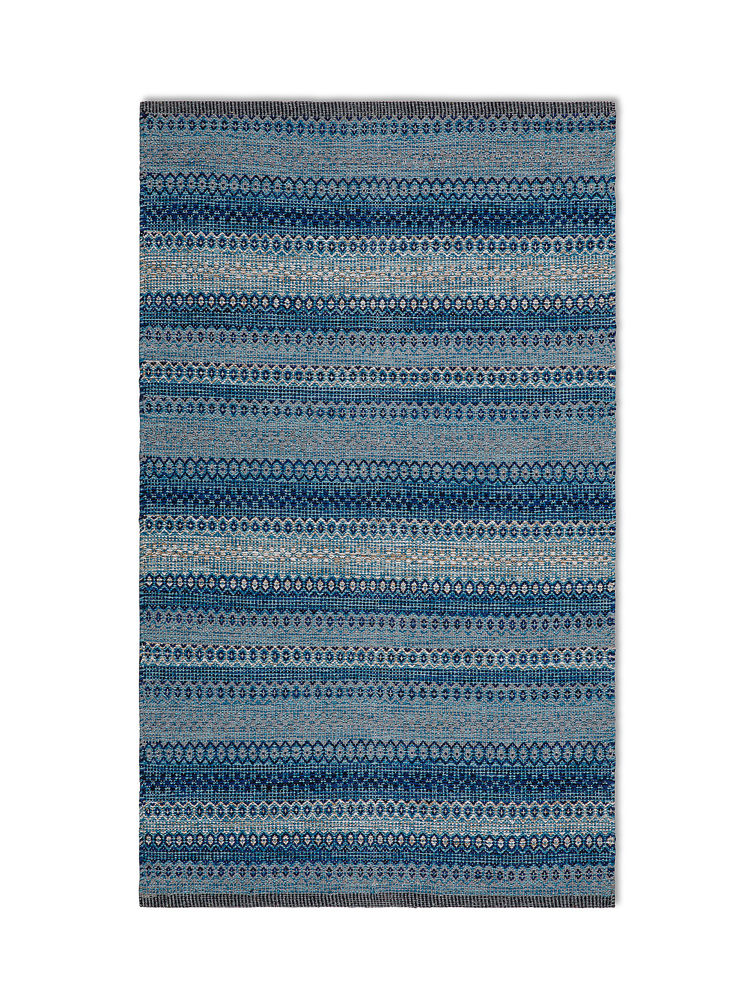 Cotton rug with geometric pattern, Blue, large image number 0